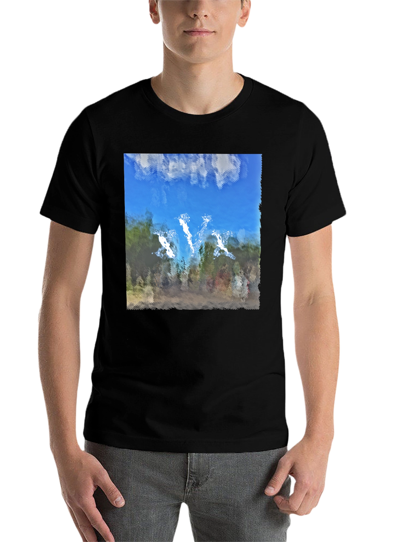Black Abstract Sky Graphic Black T-Shirt view 7