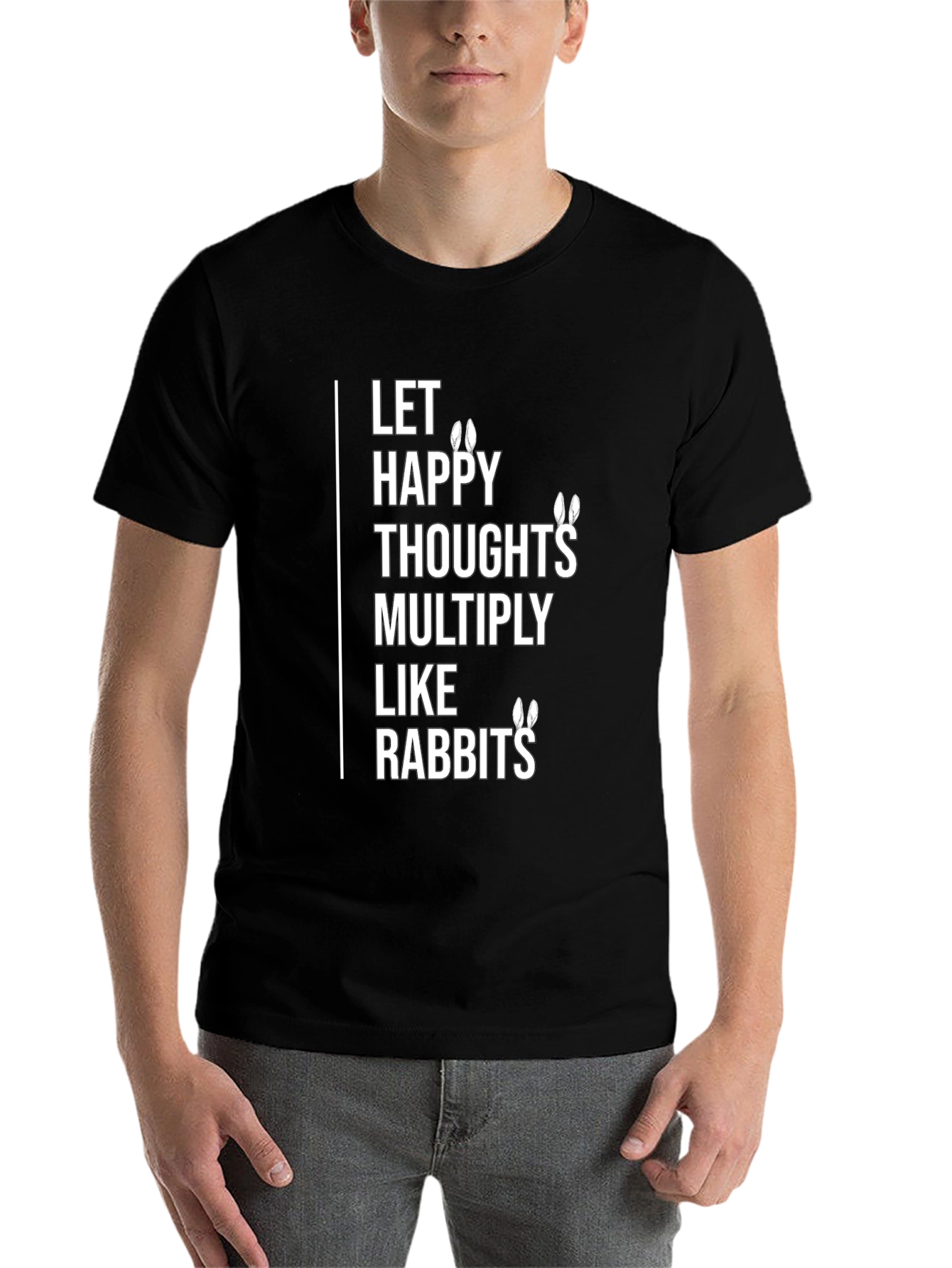 Black Happy Thoughts Rabbit T-Shirt - Multiply the Joy! view 7