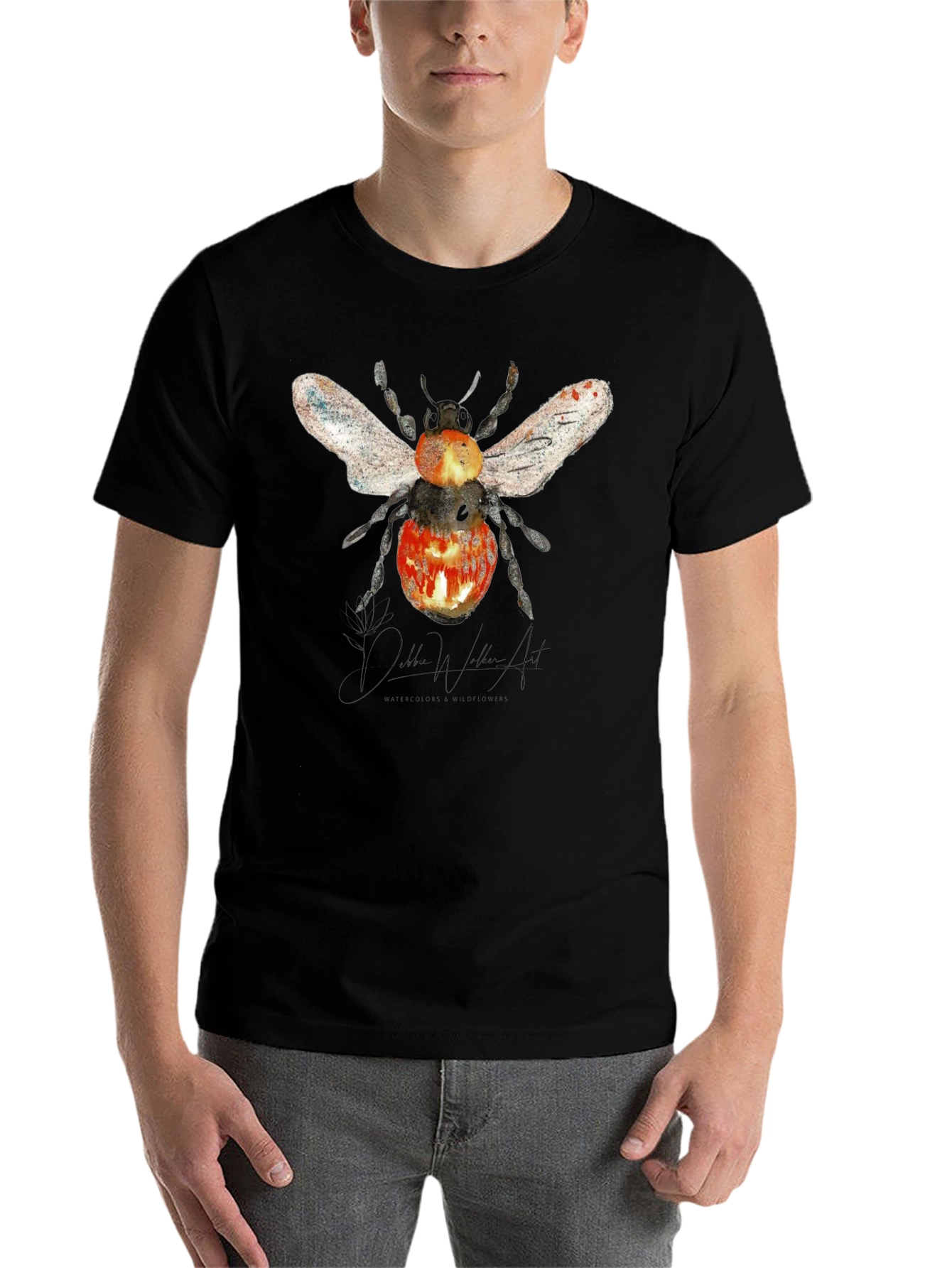 Black Bee Graphic T-Shirt - Artistic Watercolor Design view 7