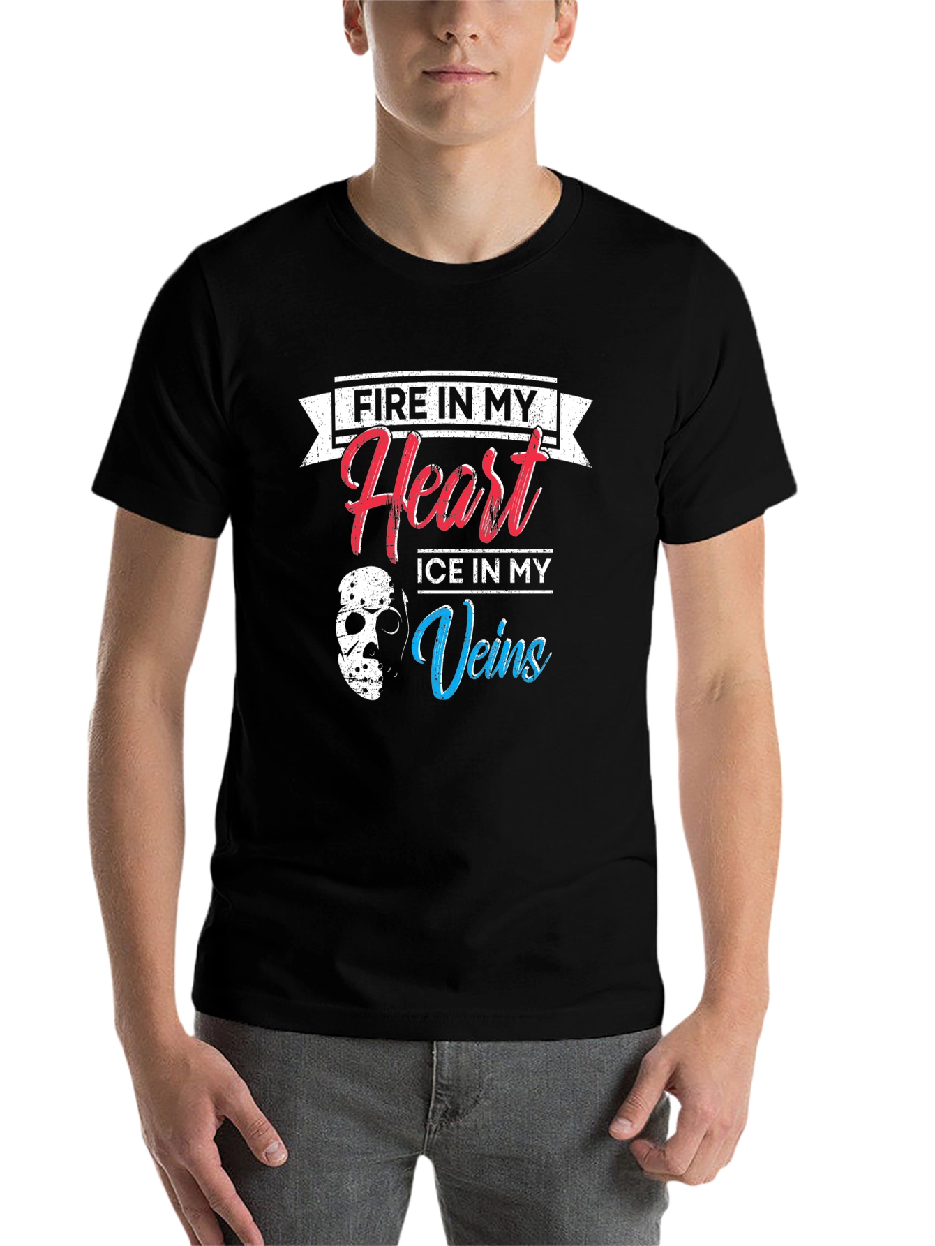 Black Fire Heart Ice Veins Graphic T-Shirt view 7
