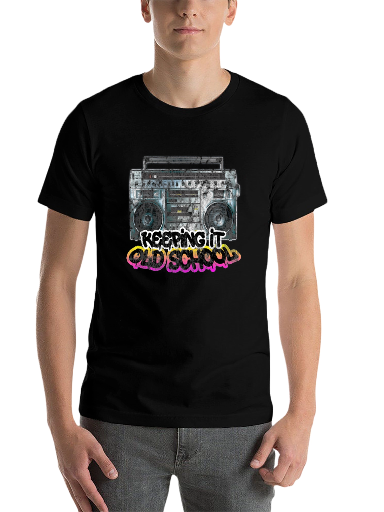 Black Retro Boombox T-Shirt - Keeping It Old School view 7