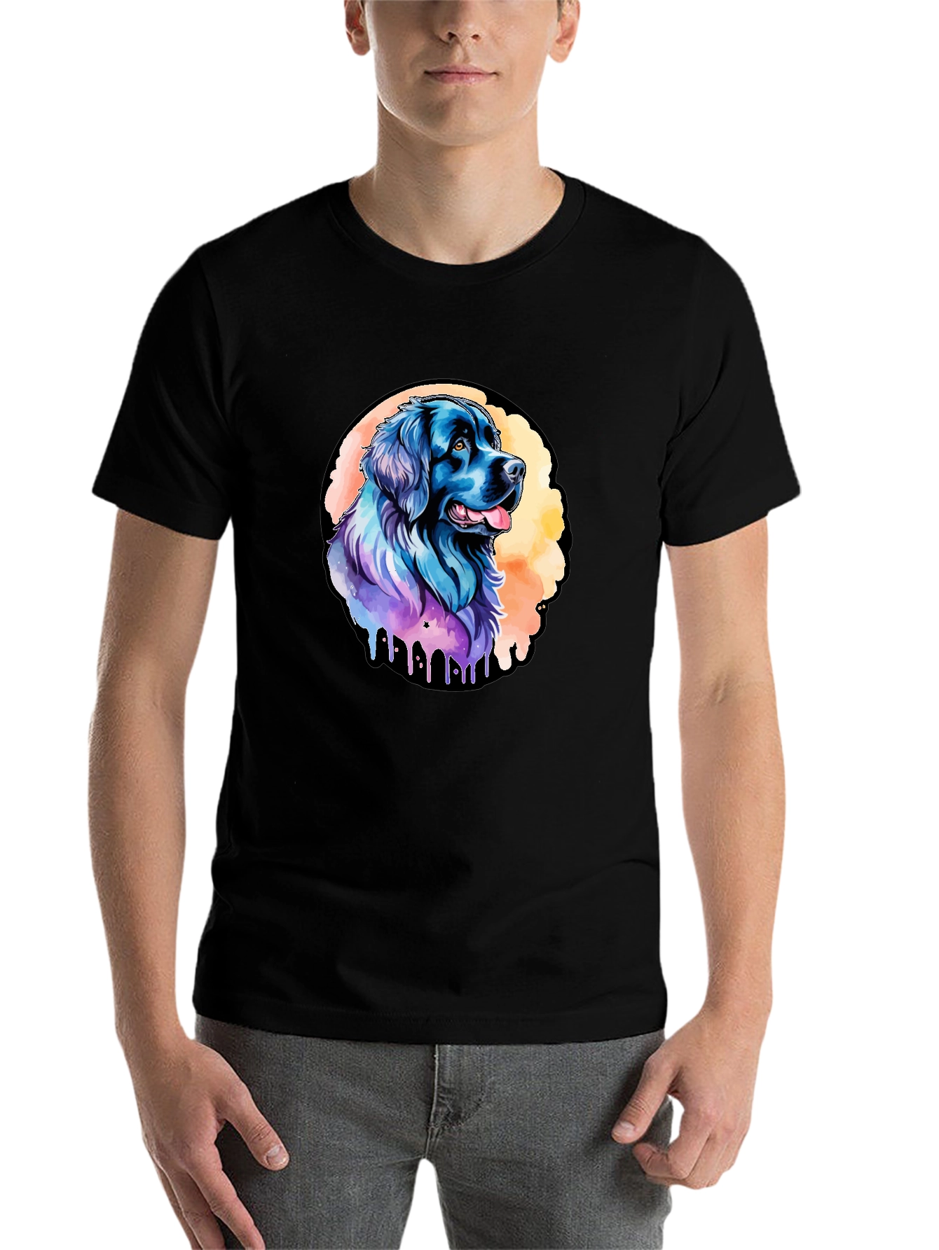 Black Watercolor Dog Graphic Black T-Shirt view 7