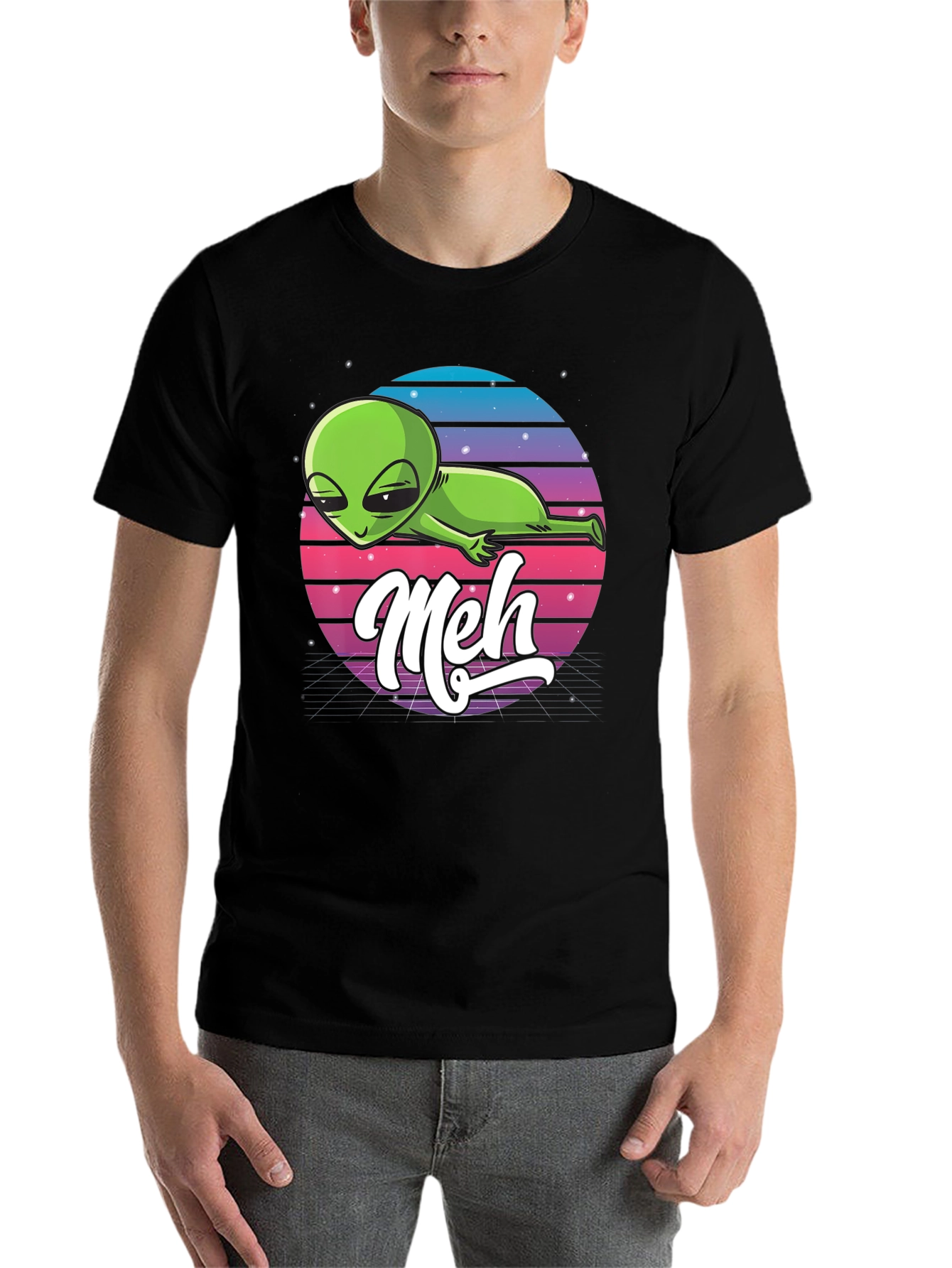 Black Meh Alien T-Shirt: Retro Space Design, Relaxed Fit view 7