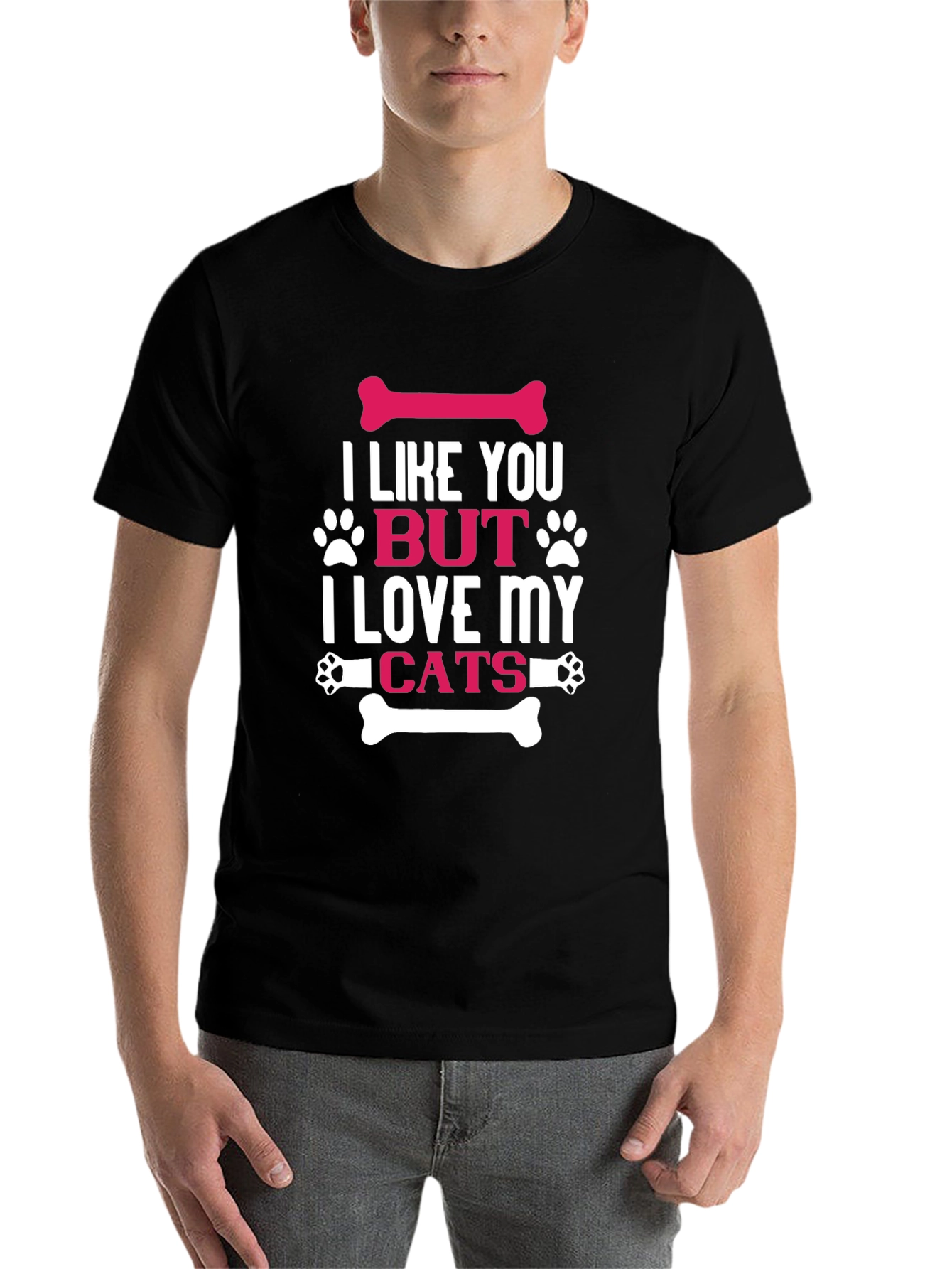 Black I Like You But I Love My Cats T-Shirt view 7