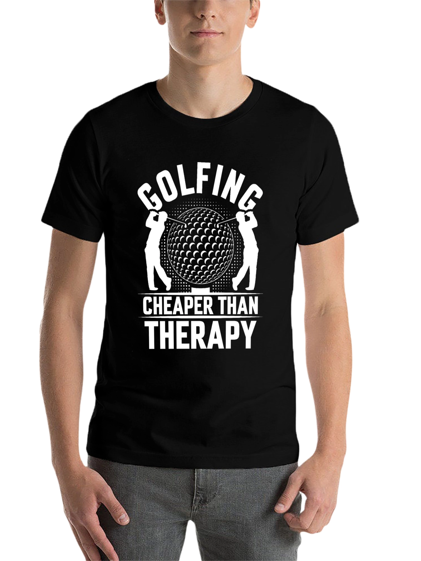 Black Golfing Cheaper Than Therapy Black Graphic Tee view 7
