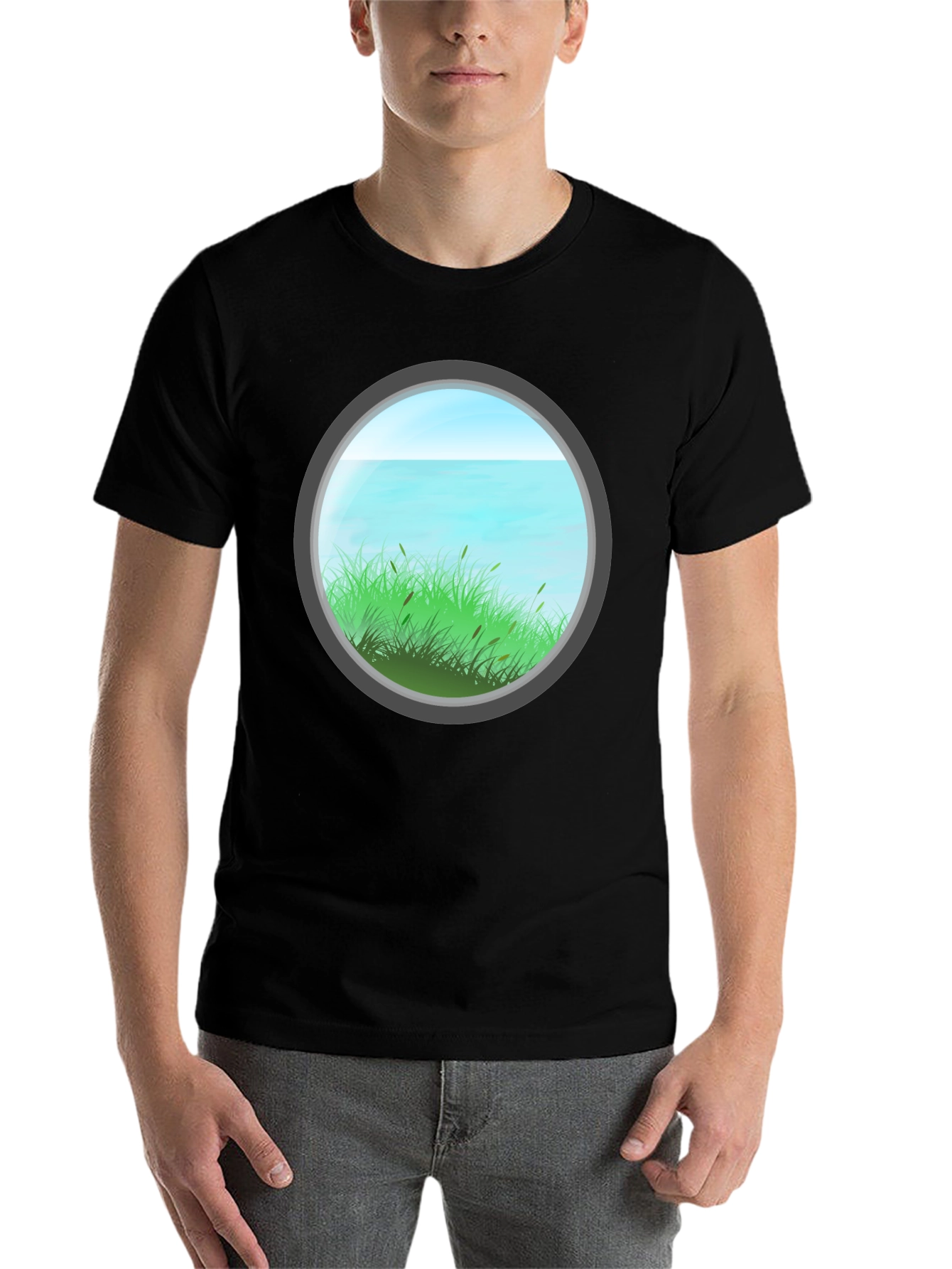 Black Nature View Graphic Tee - Black Cotton Blend view 7