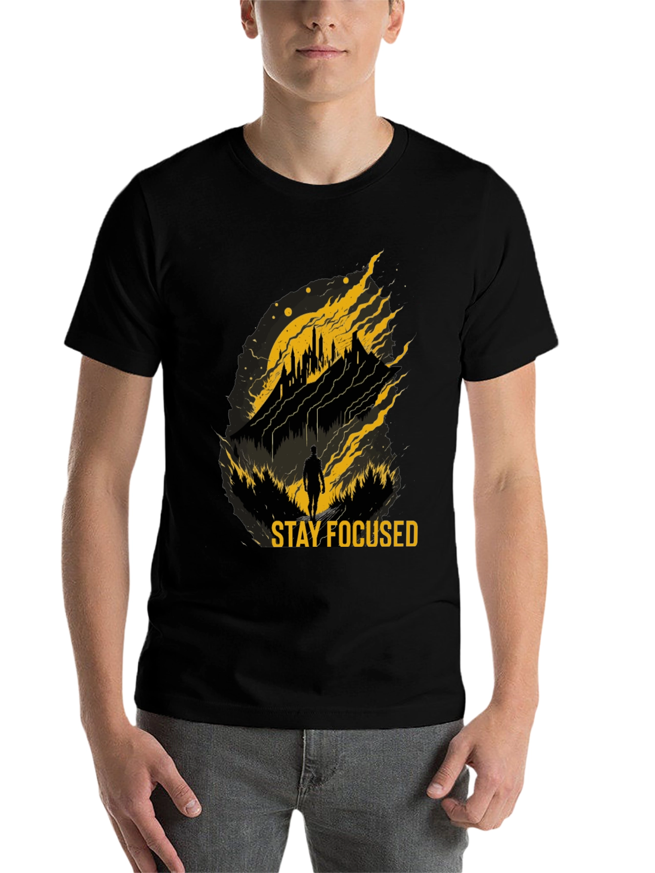 Black Stay Focused Graphic T-Shirt - Inspiring Design view 7