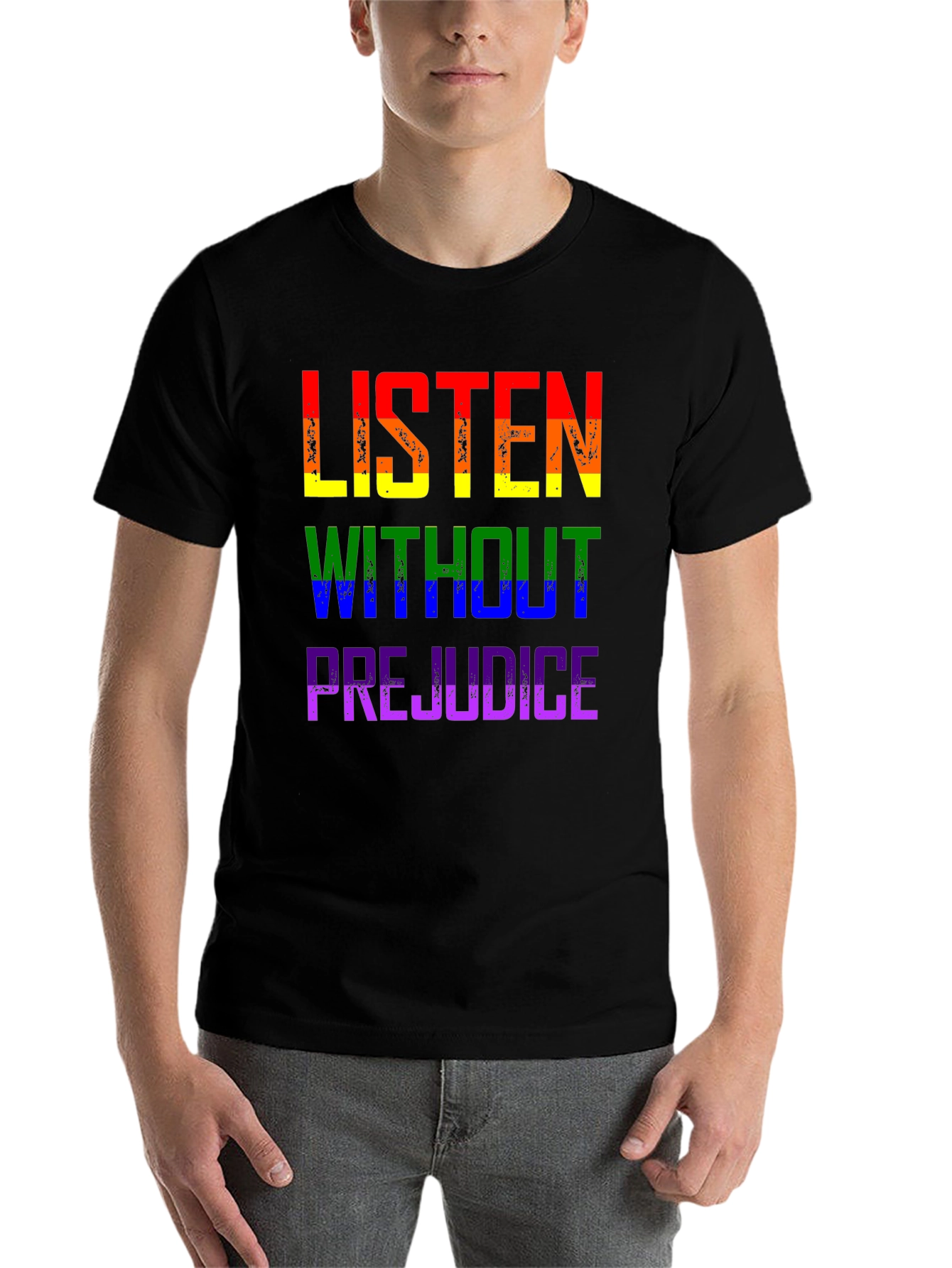 Black Listen Without Prejudice Pride Tee view 7