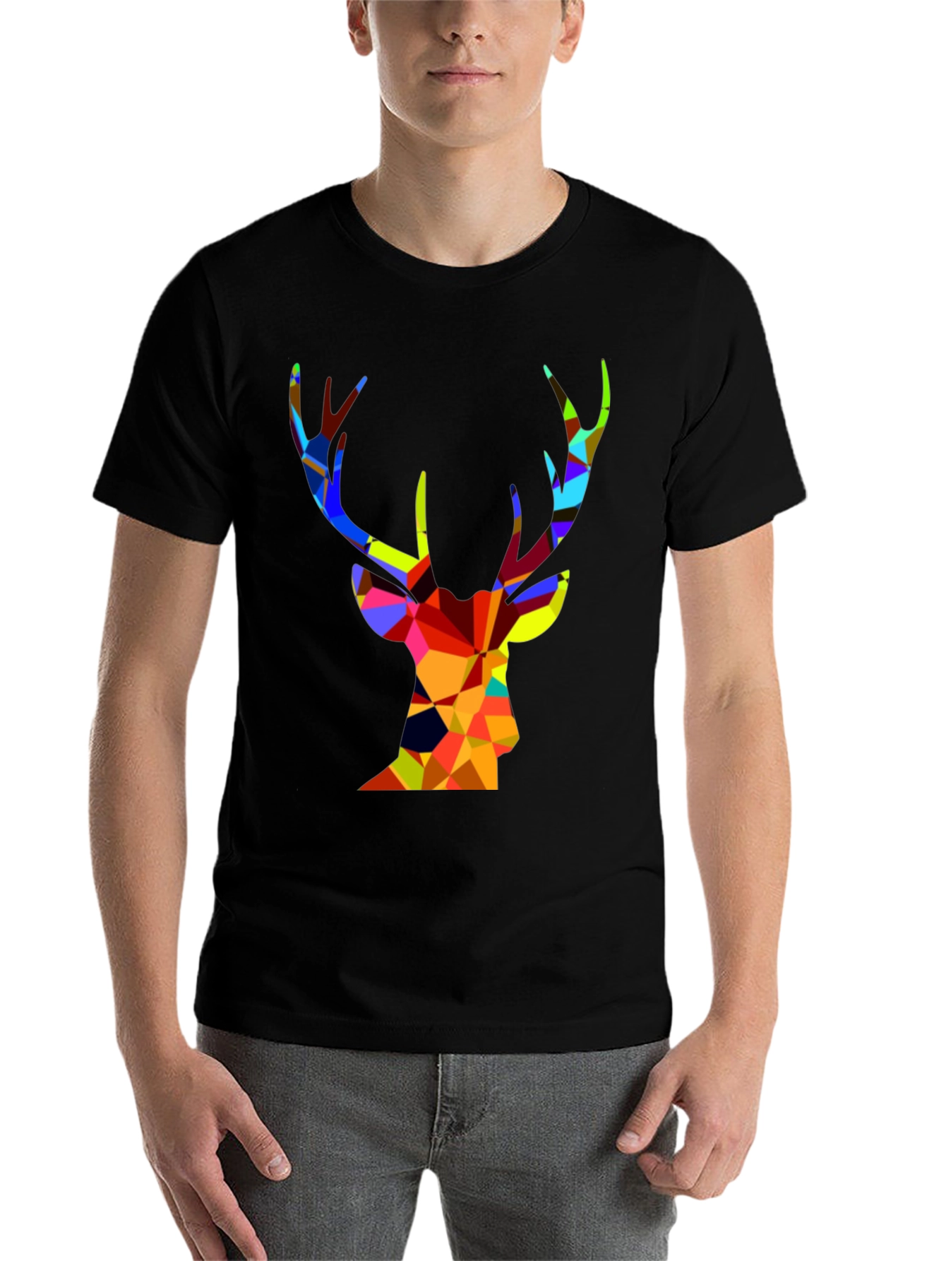 Black Geometric Deer Graphic T-Shirt view 7