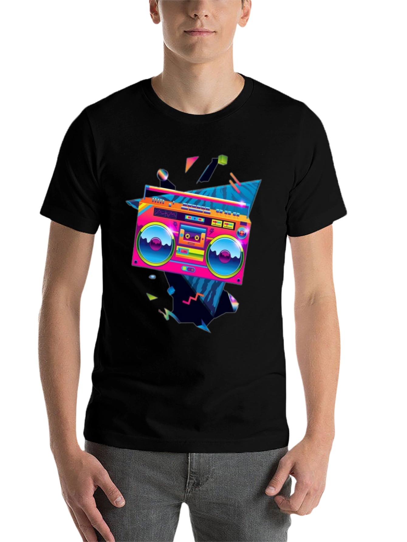 Black Retro Boombox Graphic Tee - 80s Style! view 7