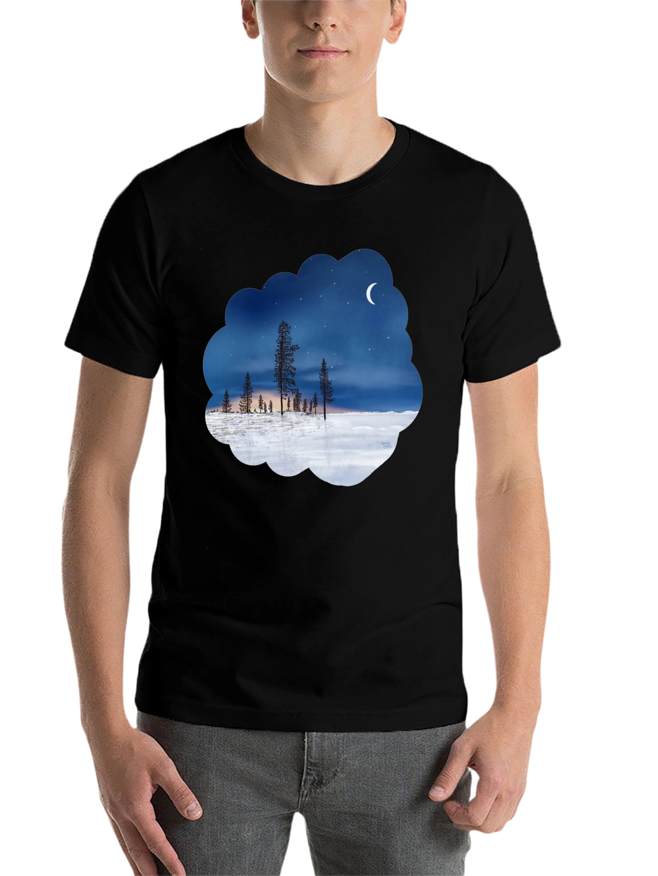 Black Night Sky Landscape Graphic Tee view 7