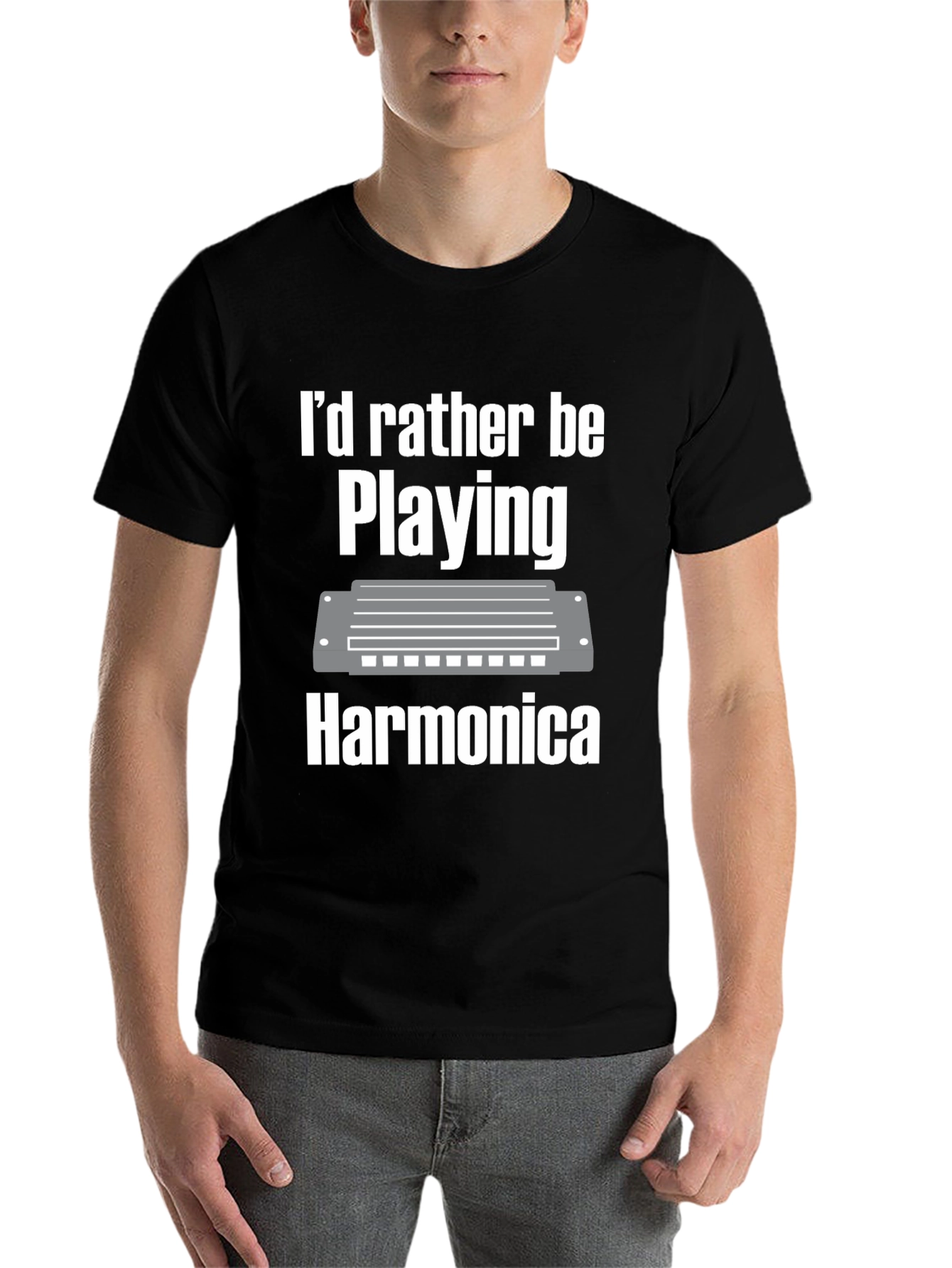 Black Harmonica Player T-Shirt view 7