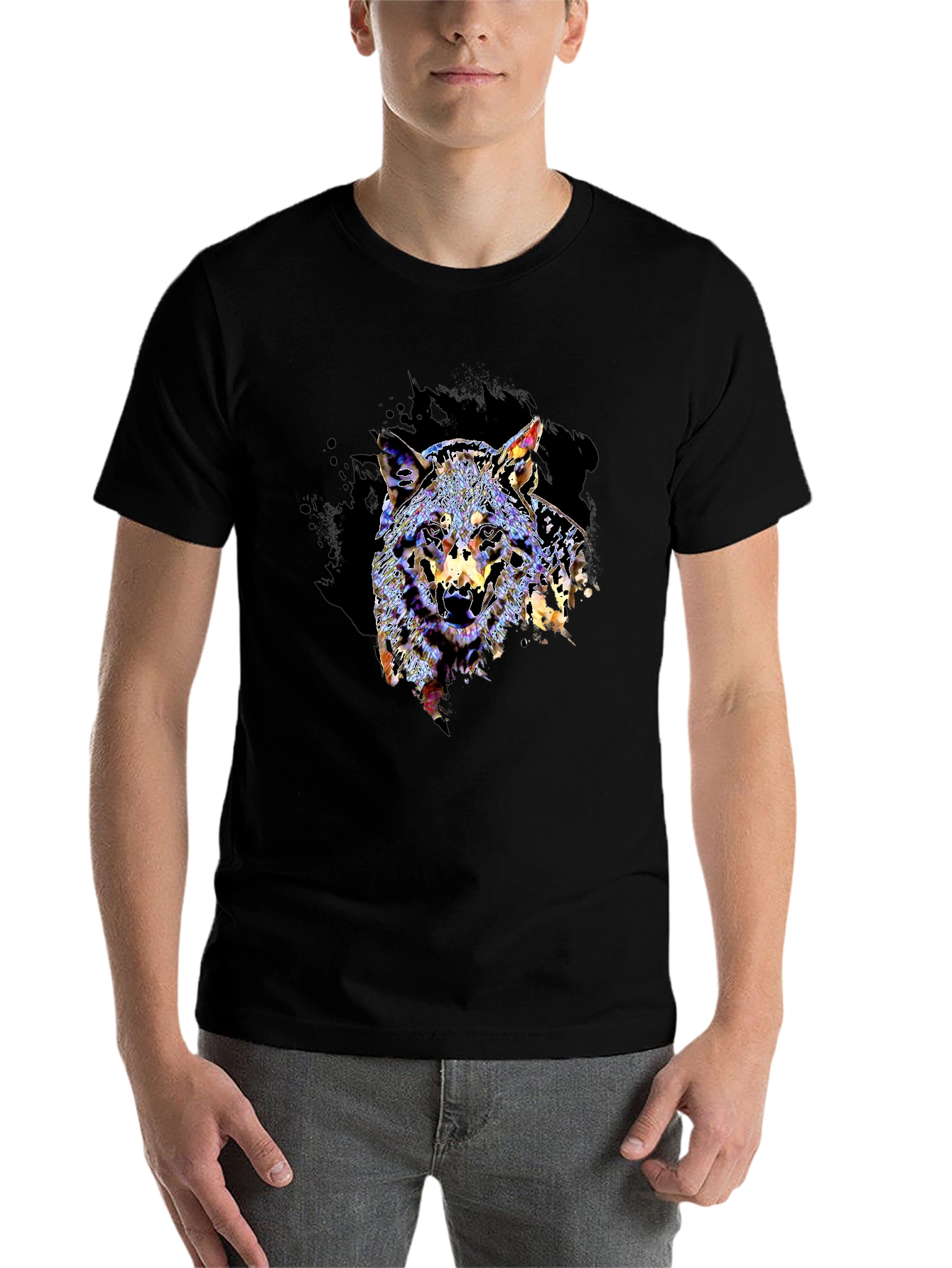 Black Wolf Graphic Print Black T-Shirt view 7