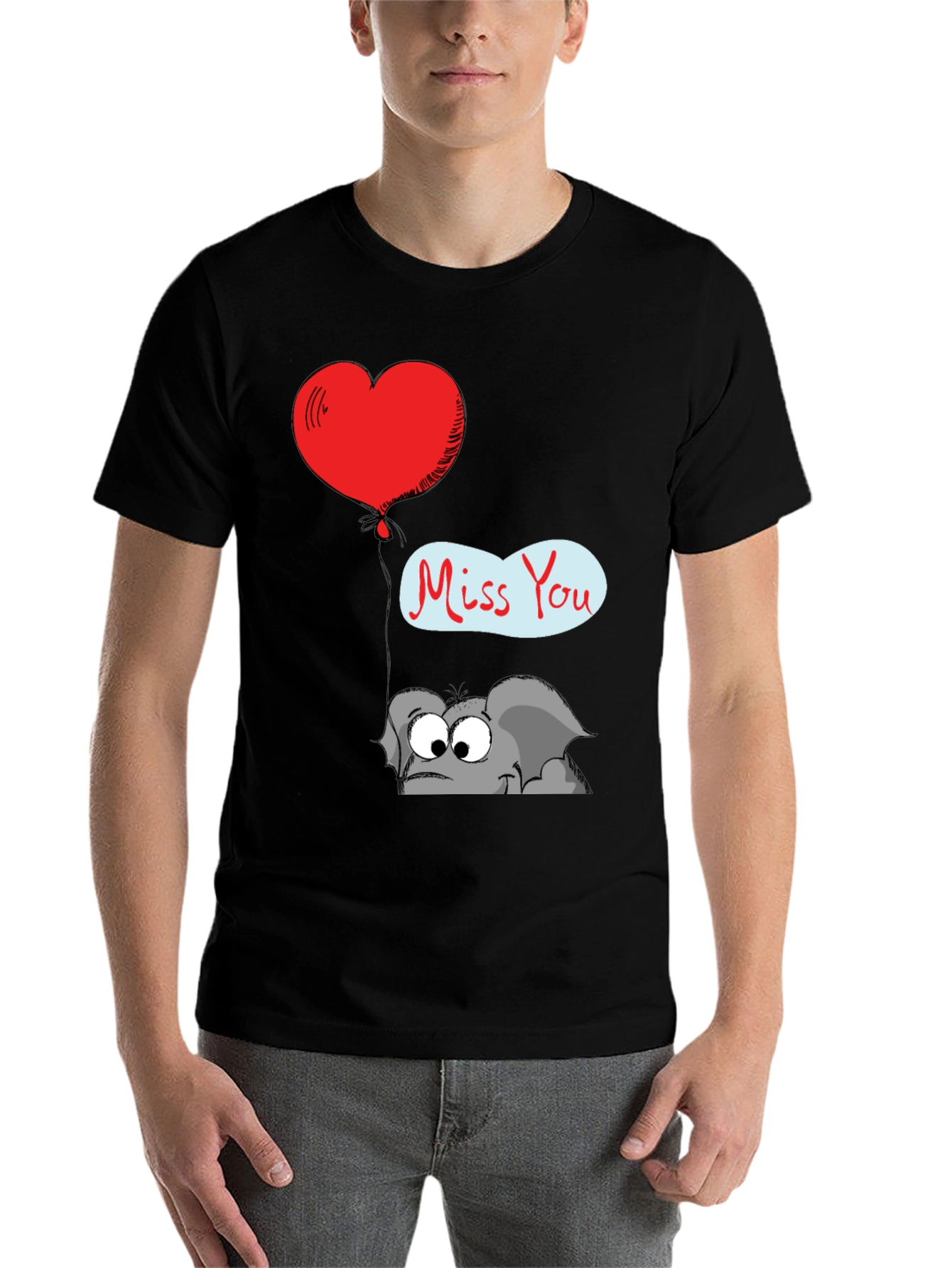Black Cute Elephant Miss You T-Shirt view 7