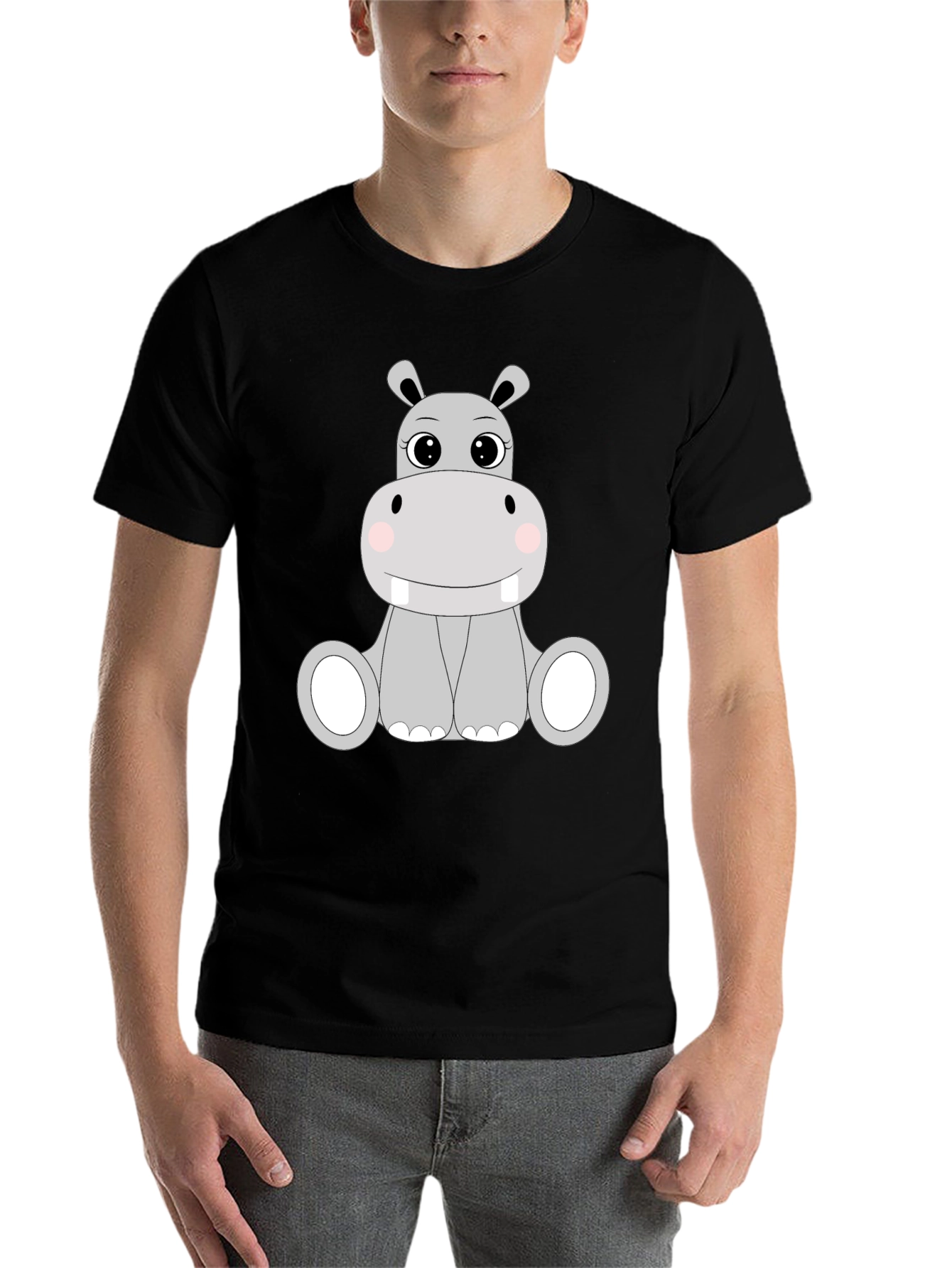 Black Cute Hippo Graphic Tee - Black view 7