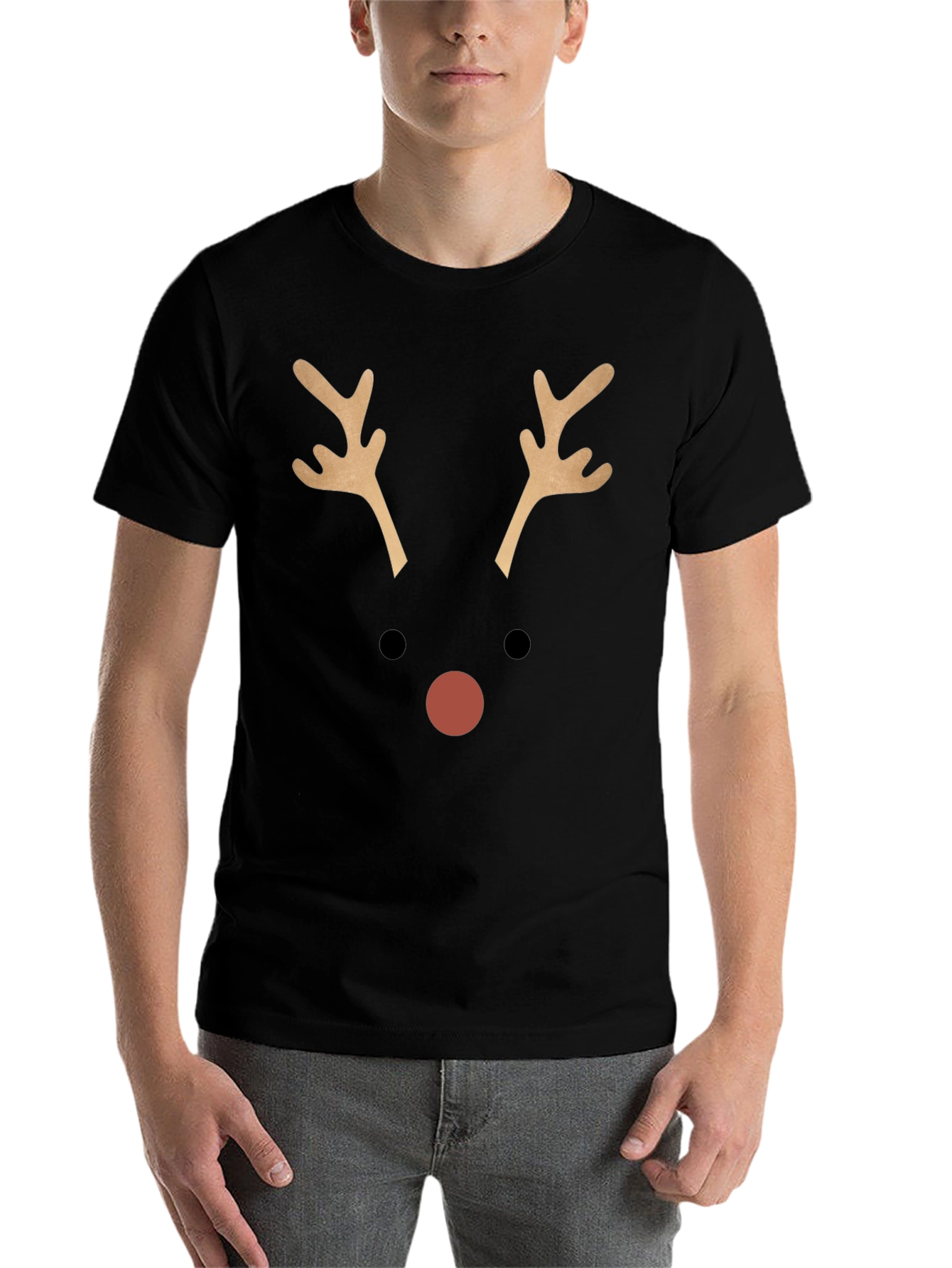 Black Reindeer Face Graphic T-Shirt - Christmas Holiday Tee view 7