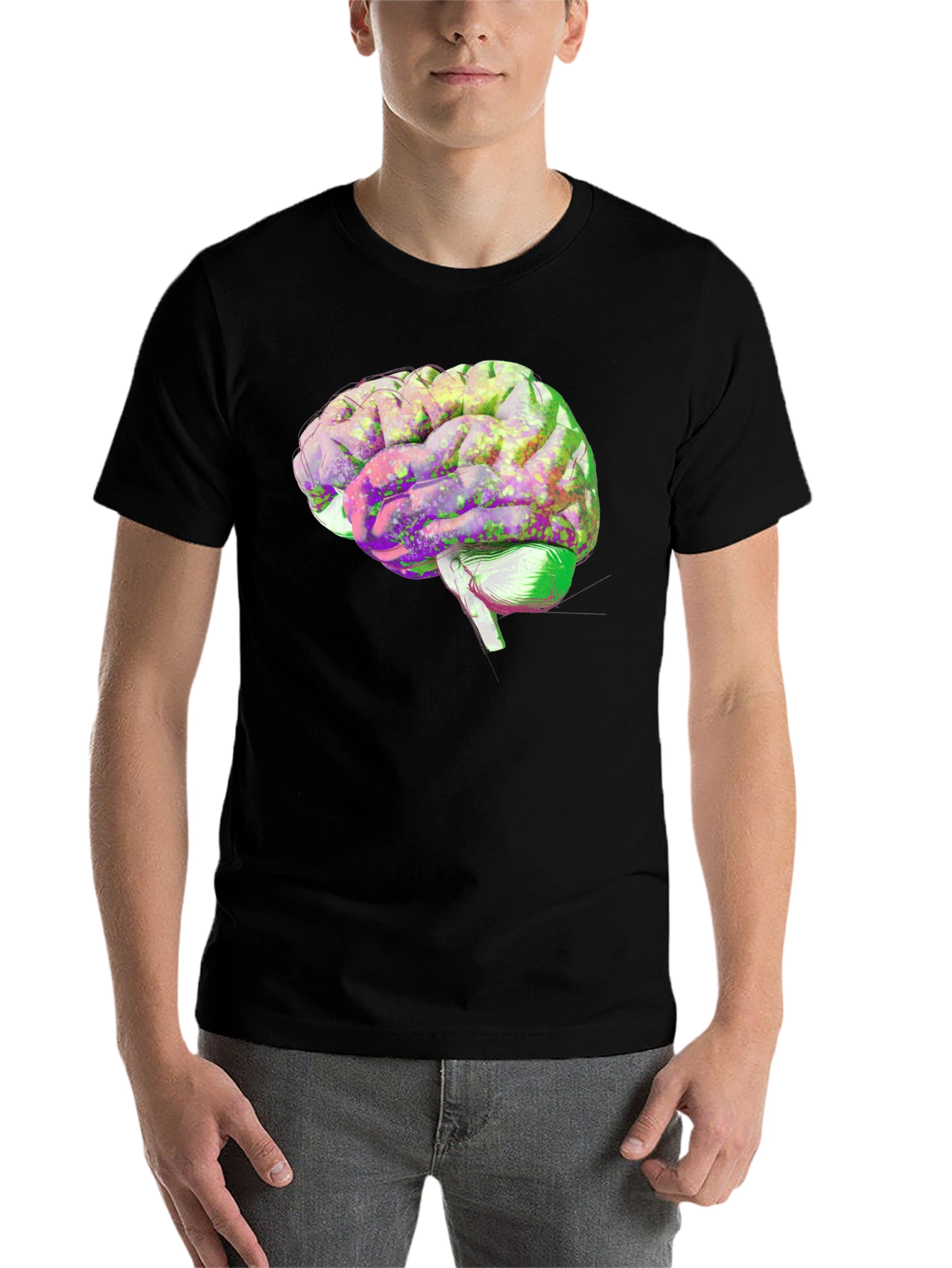 Black Brain Graphic Print Black Cotton T-Shirt view 7