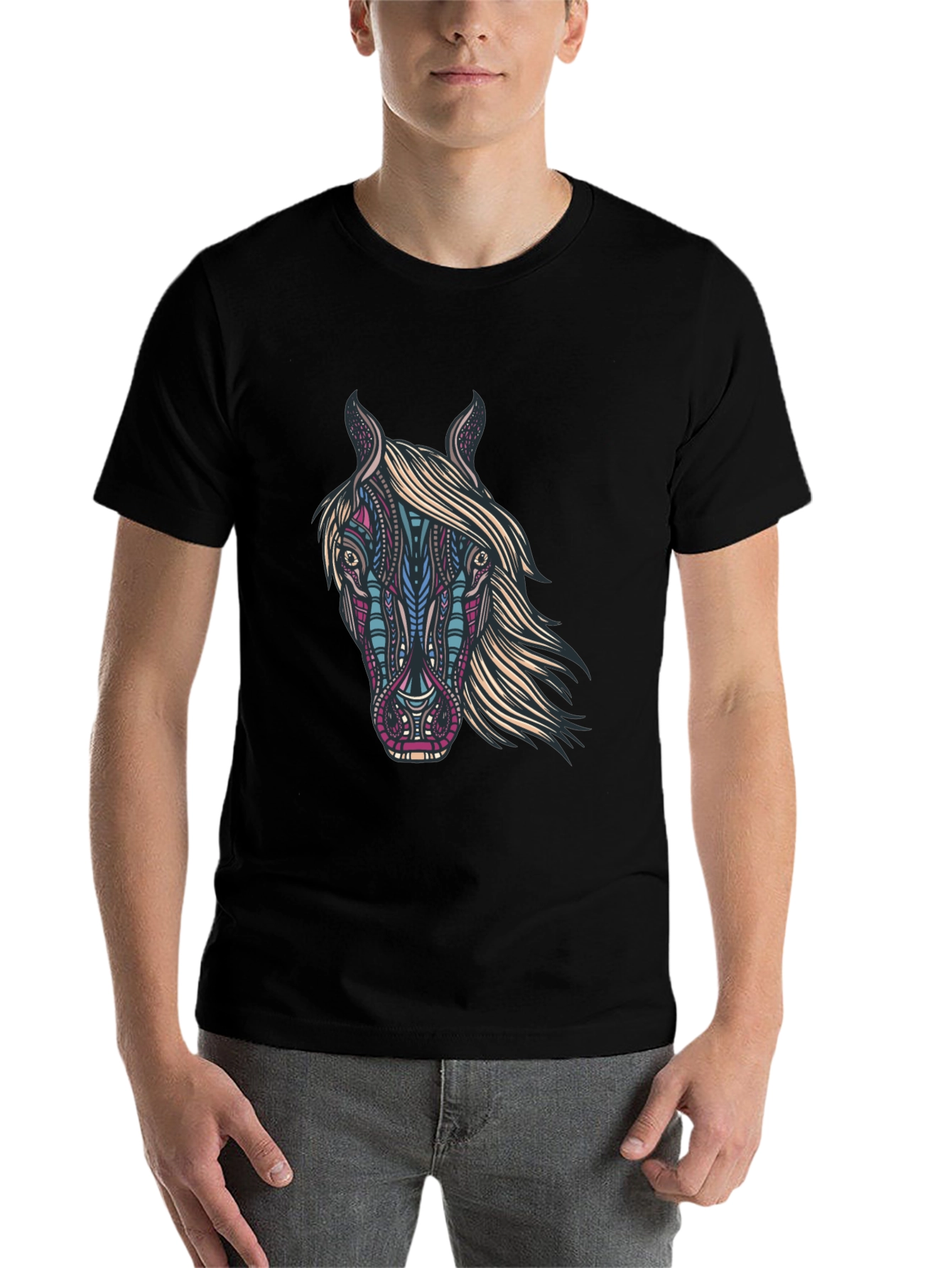 Black Horse Graphic Print Black T-Shirt view 7