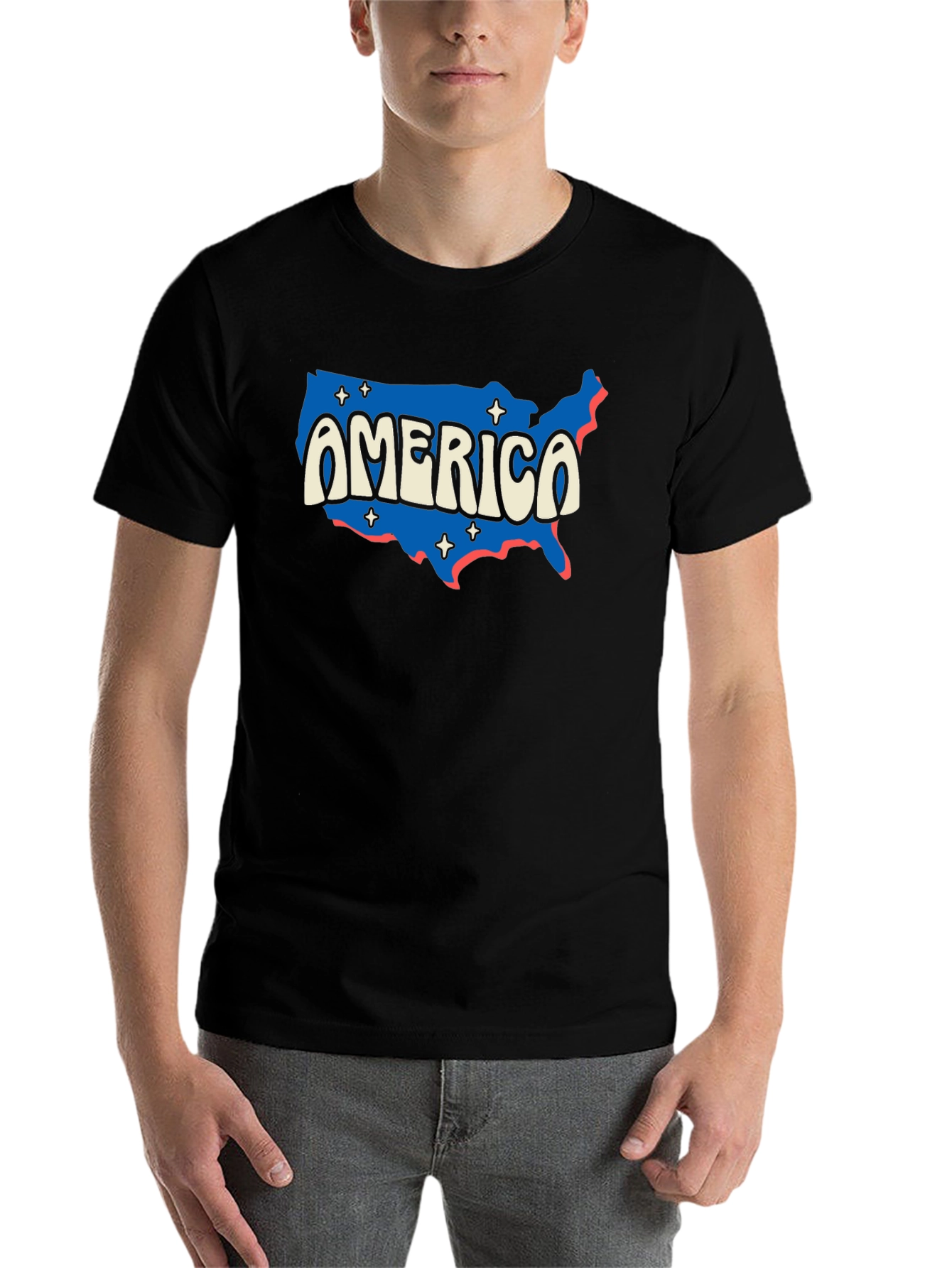 Black Retro America Map Graphic T-Shirt view 7