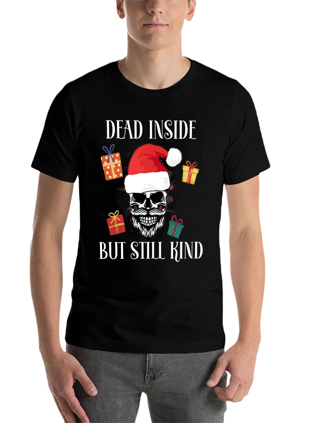 Black Dead Inside But Still Kind Christmas T-Shirt view 7