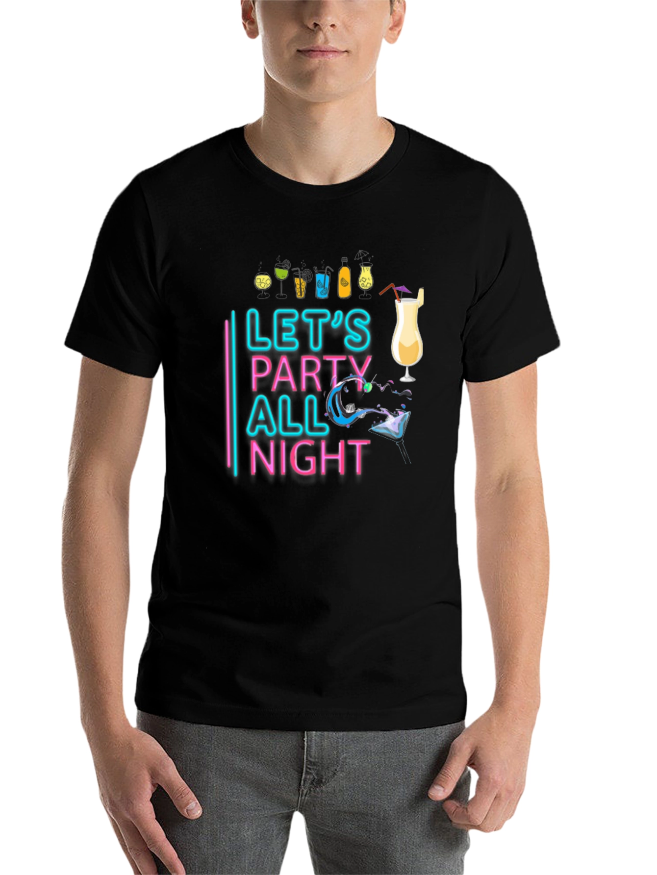 Black Let's Party All Night Black T-Shirt view 7