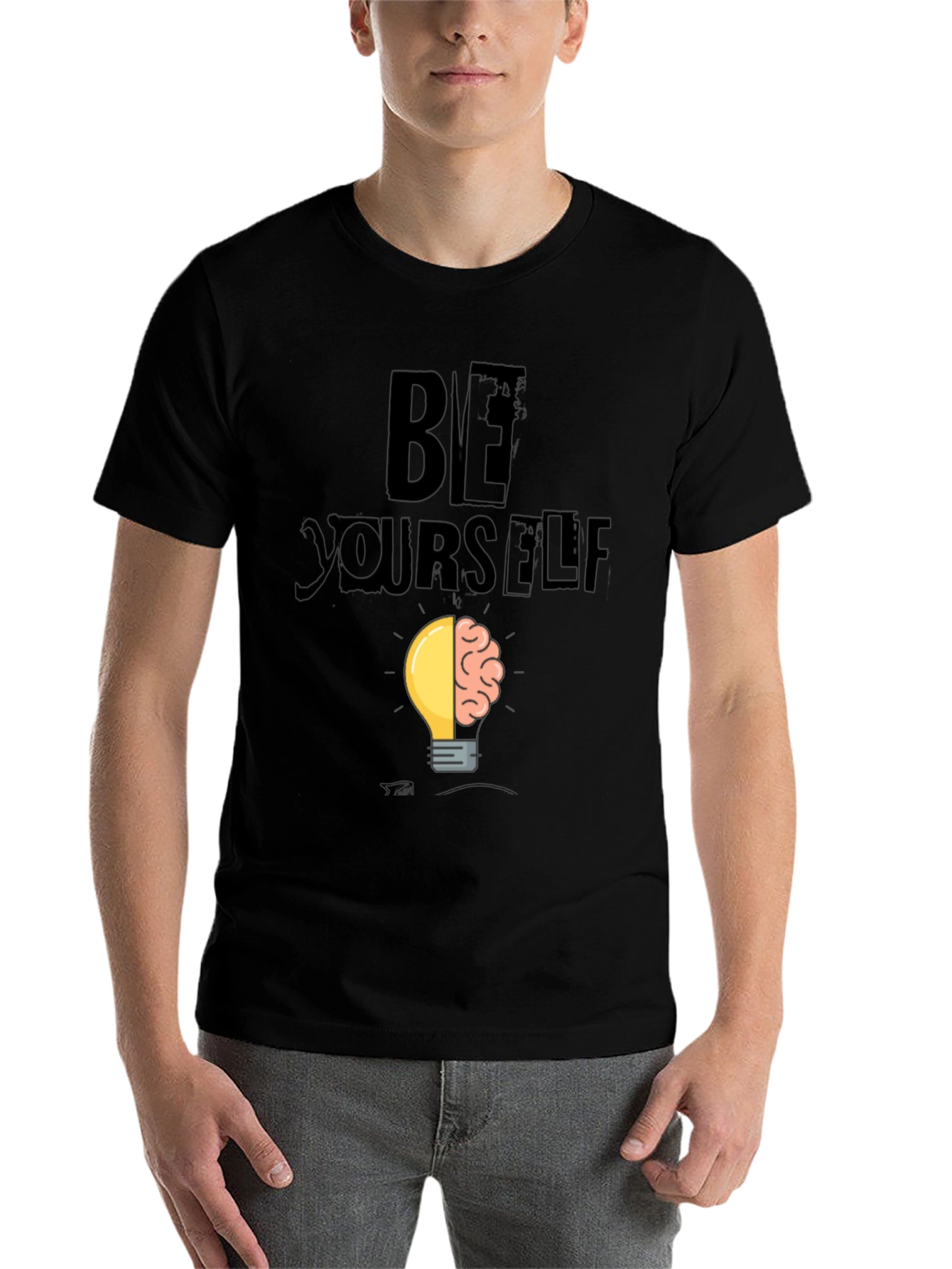 Black Be Yourself Brain Idea Lightbulb Graphic T-Shirt view 7