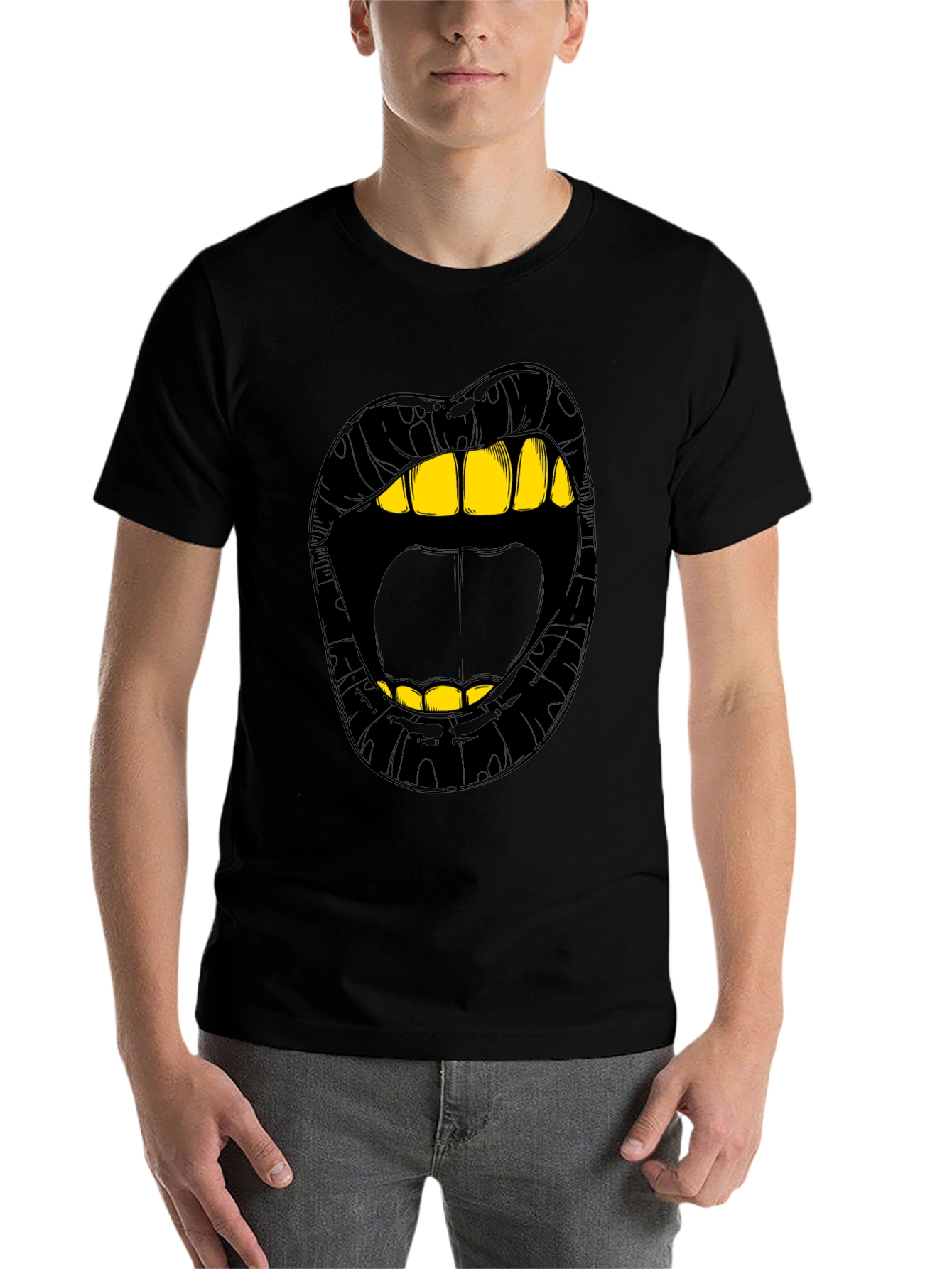 Black Bold Lip Graphic Tee - Gold Teeth Black Shirt view 7