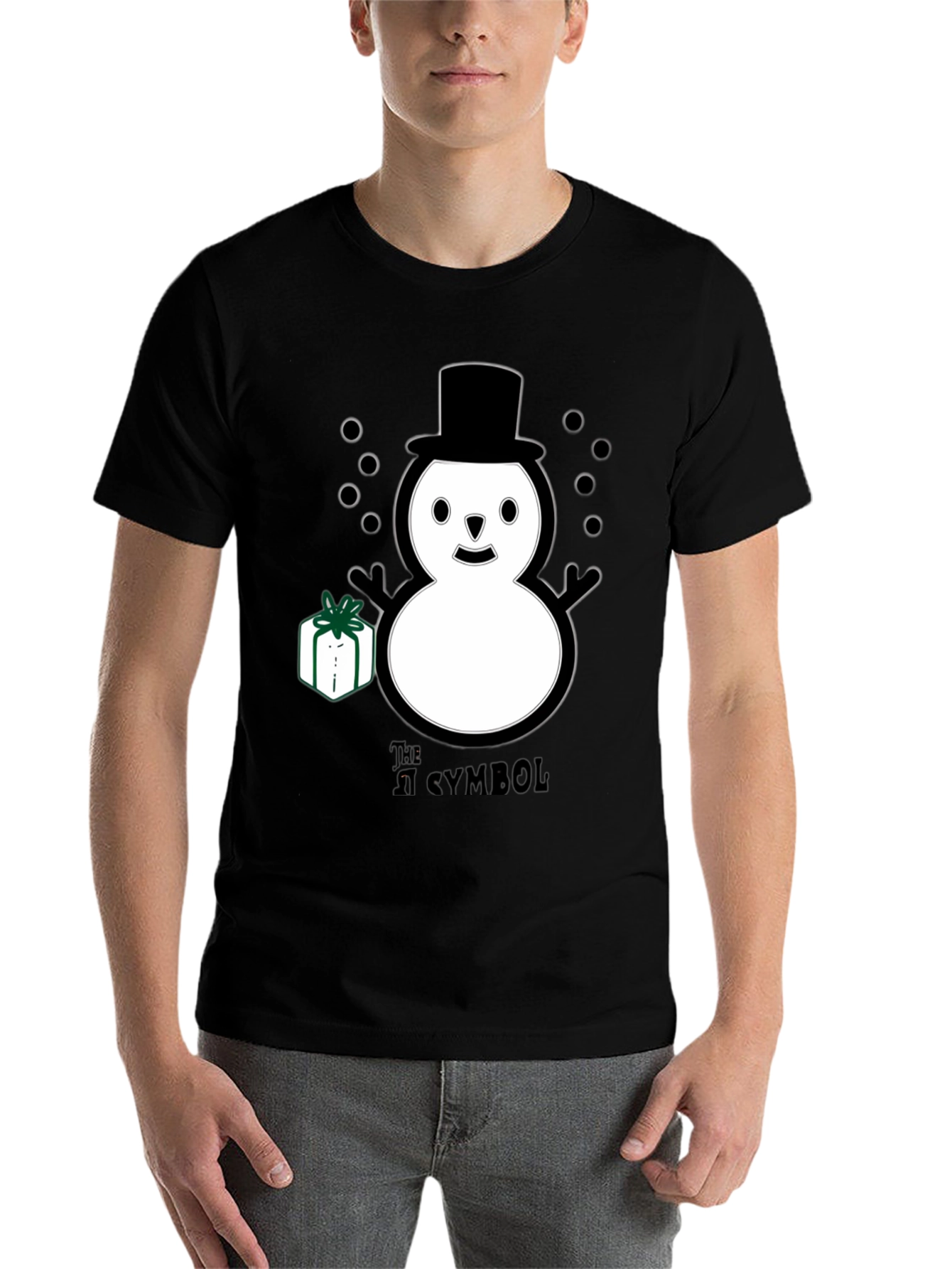 Black Whimsical Snowman T-Shirt view 7