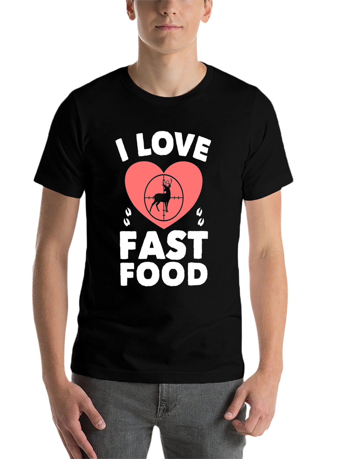 Black I Love Fast Food Deer Hunting T-Shirt view 7