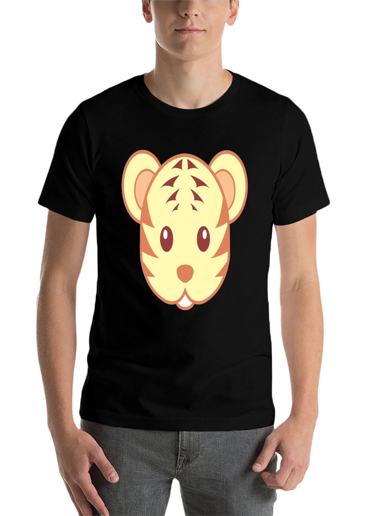 Black Cute Tiger Face Graphic Black T-Shirt view 7