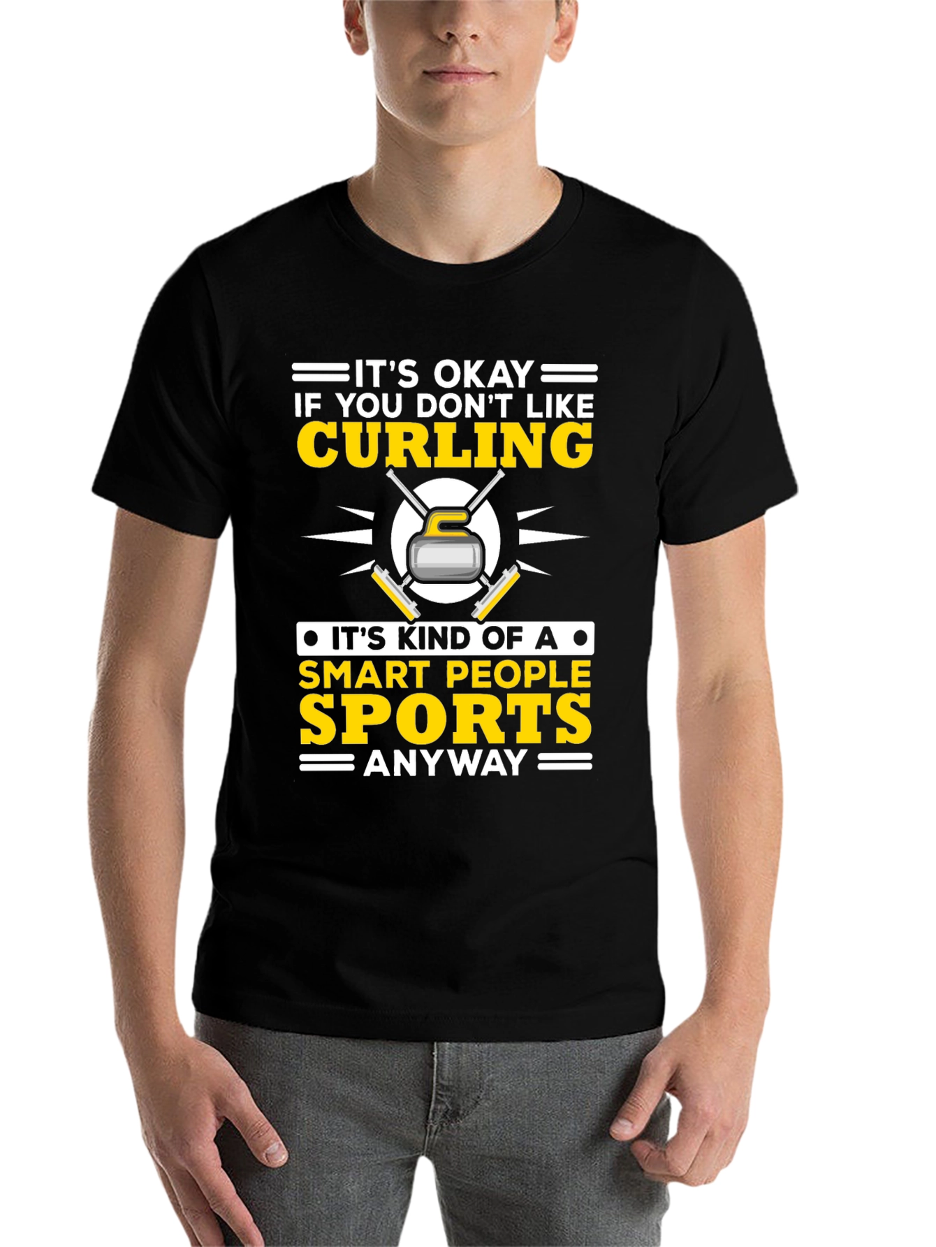 Black Funny Curling Smart People Sports T-Shirt view 7