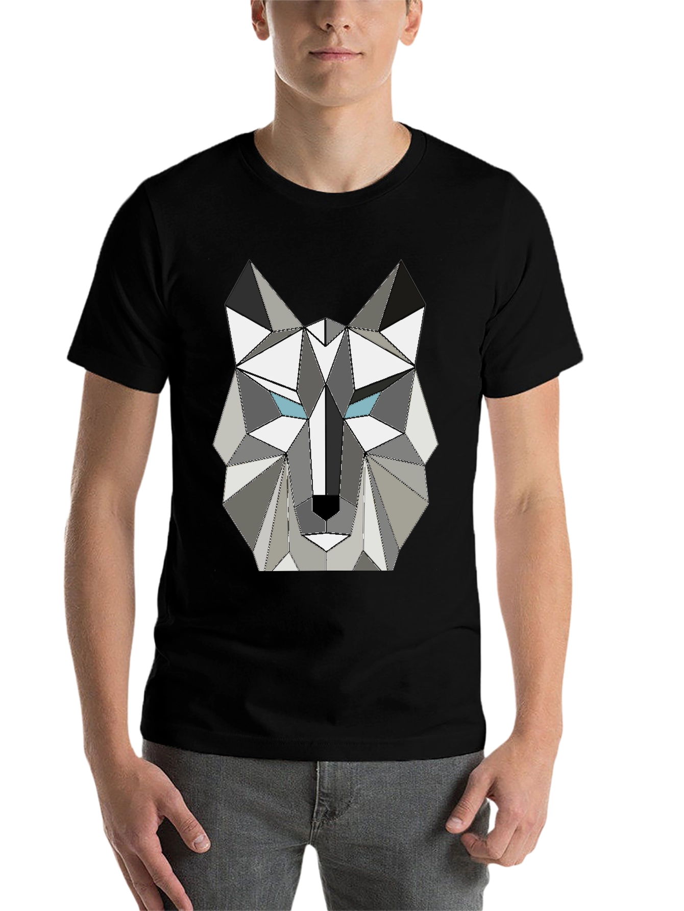Black Geometric Wolf Graphic Tee - Modern Style view 7