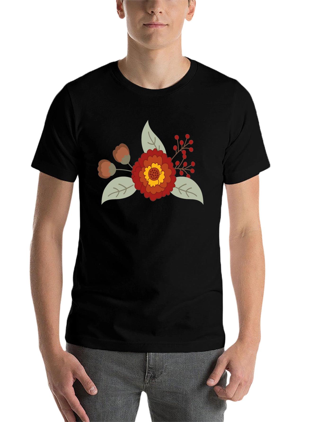 Black Floral Graphic Tee - Black Cotton Blend view 7