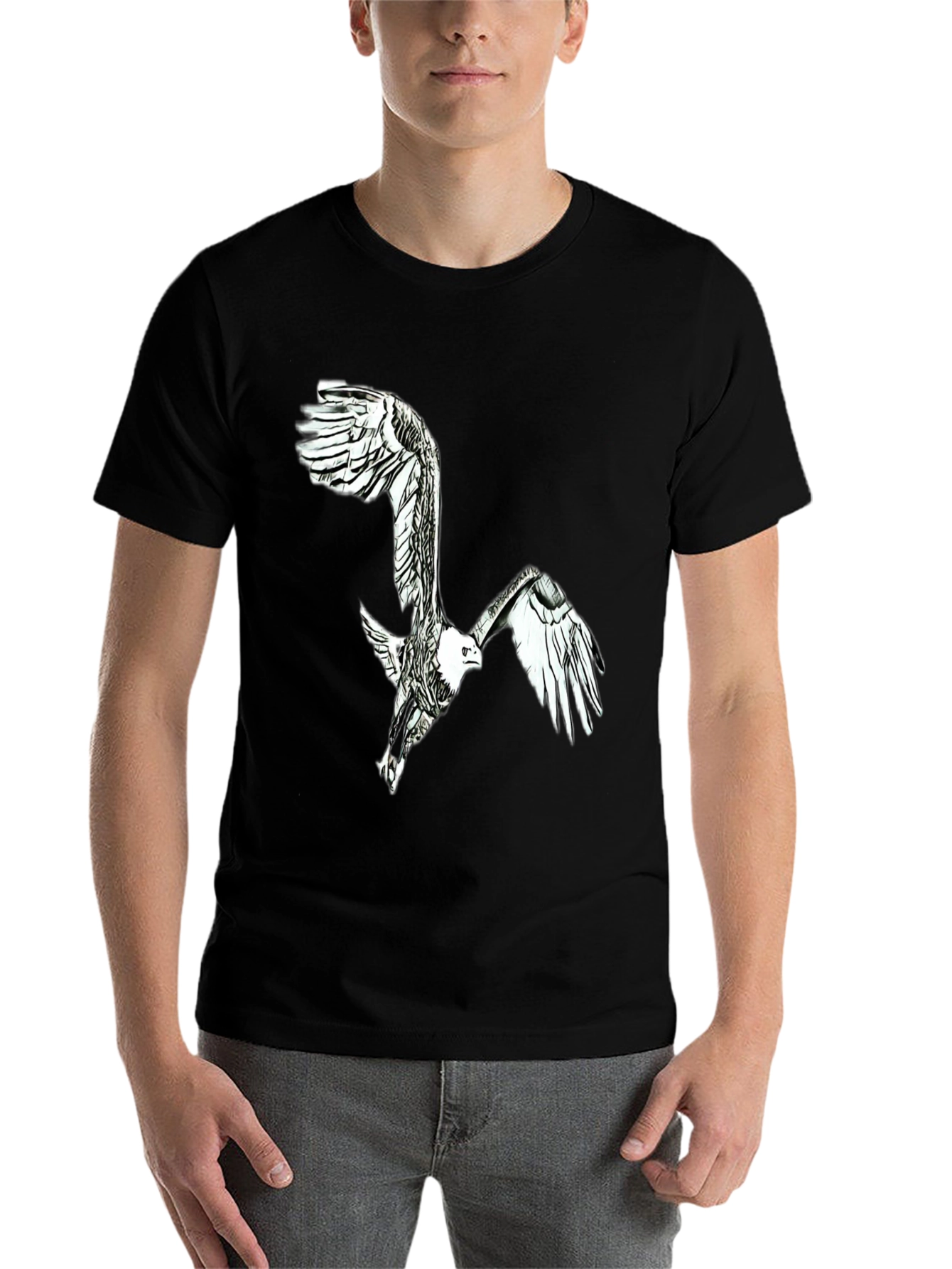 Black Eagle Graphic Black T-Shirt - Men's Fashion view 7