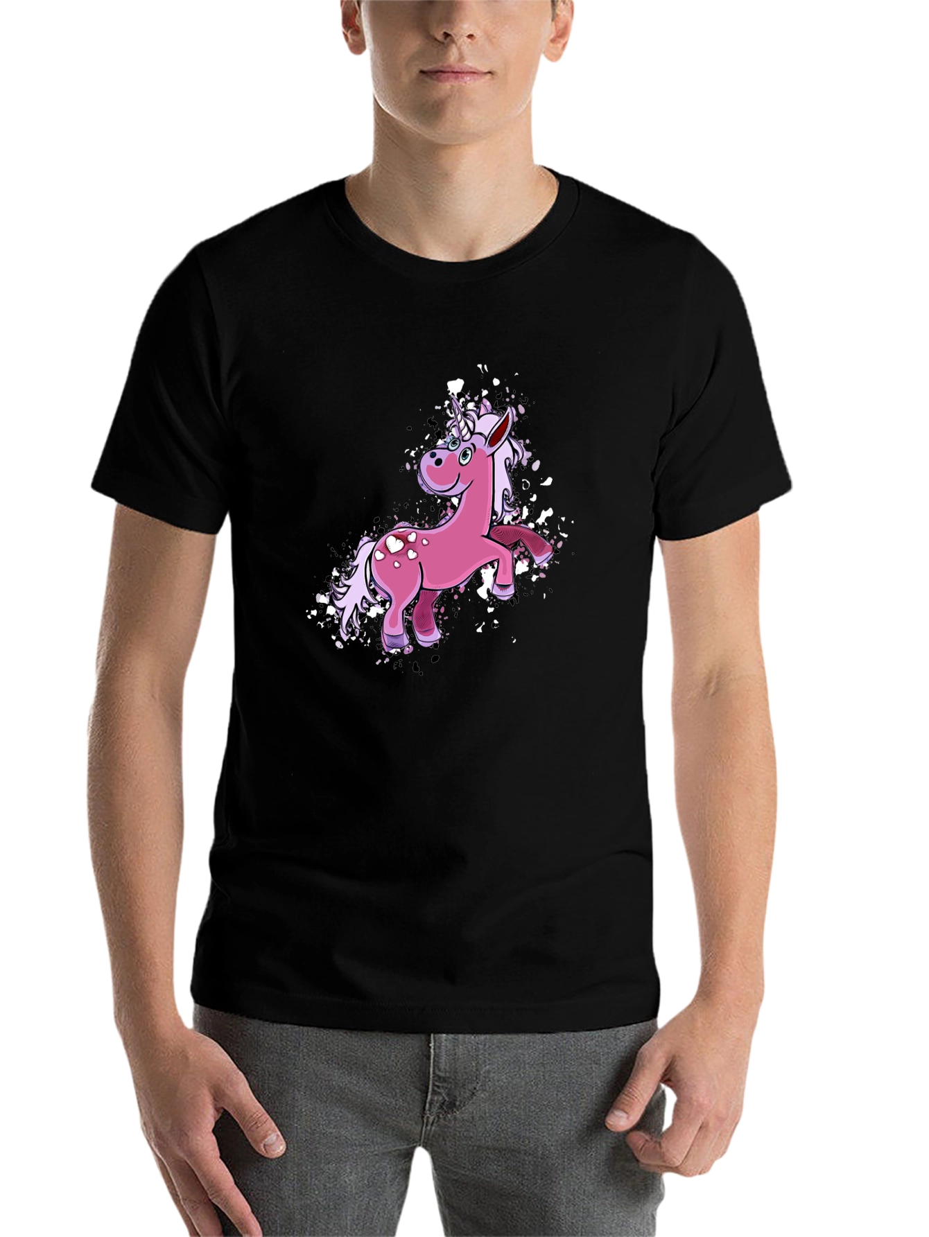 Black Unicorn Graphic Tee - Black Cotton Blend T-Shirt view 7