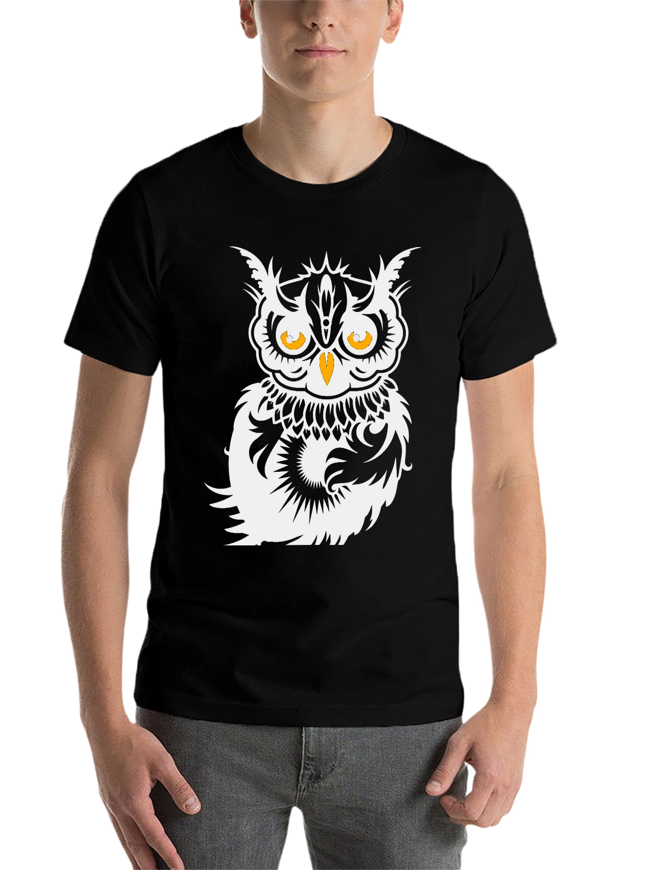 Black Stylish Owl Graphic Print Black T-Shirt view 7