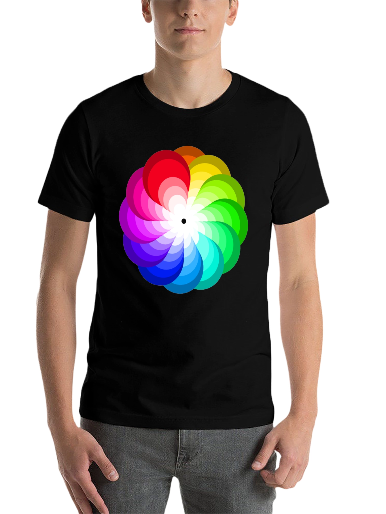 Black Vibrant Rainbow Flower Graphic T-Shirt - Stylish Men's Tee view 7