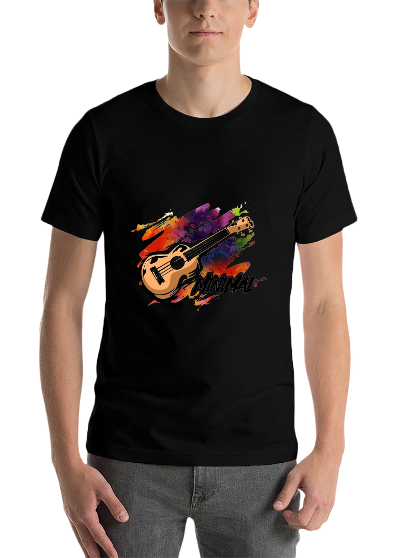 Black Minimal Ukulele Graphic Tee - Stylish Black T-Shirt view 7