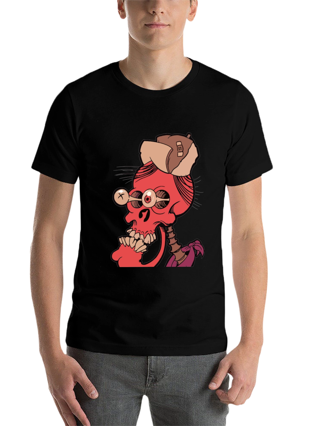 Black Edgy Skeleton Graphic Tee view 7