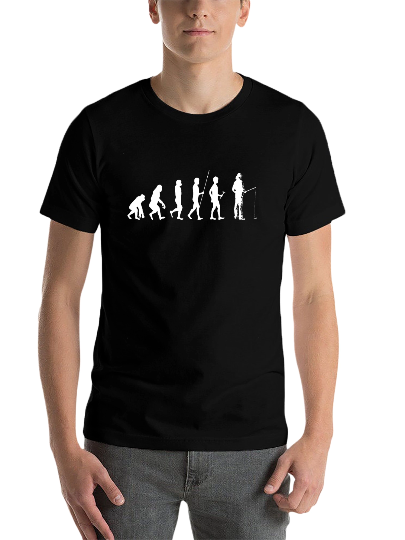 Black Evolution of Fishing Men's Graphic Tee view 7