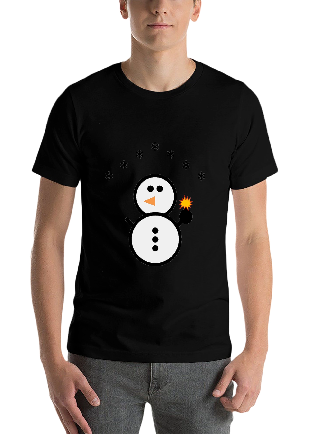 Black Snowman Sparkler Graphic Tee - Black Cotton Blend view 7
