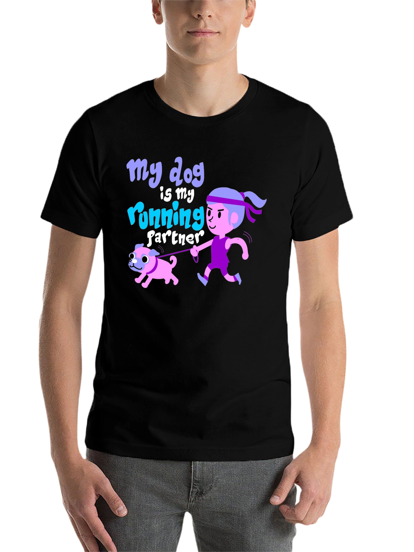 Black Dog Running Partner Graphic Tee - Fun Animal Lover Shirt view 7