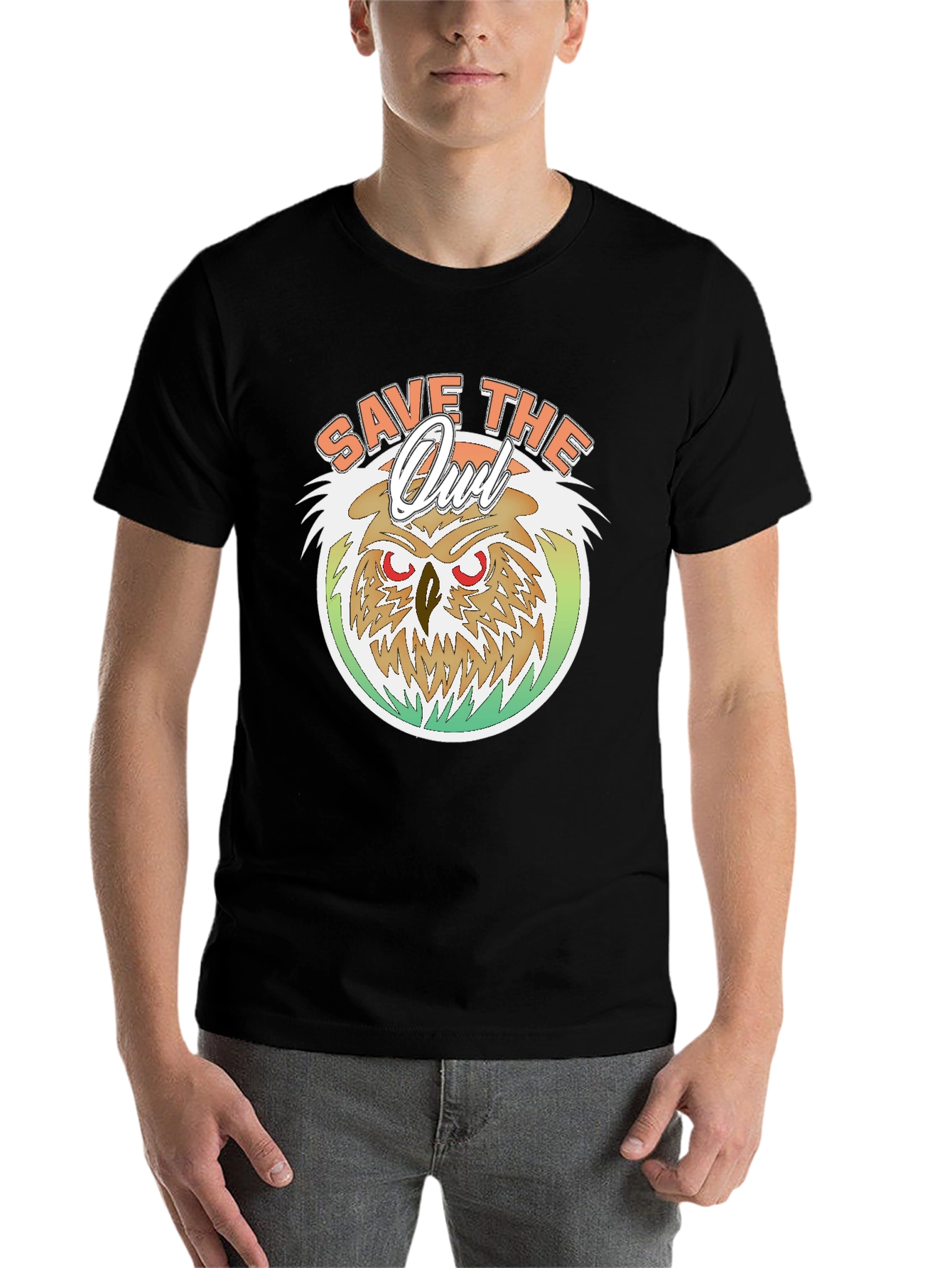 Black Save The Owl T-Shirt -  Eco-Friendly Graphic Tee view 7