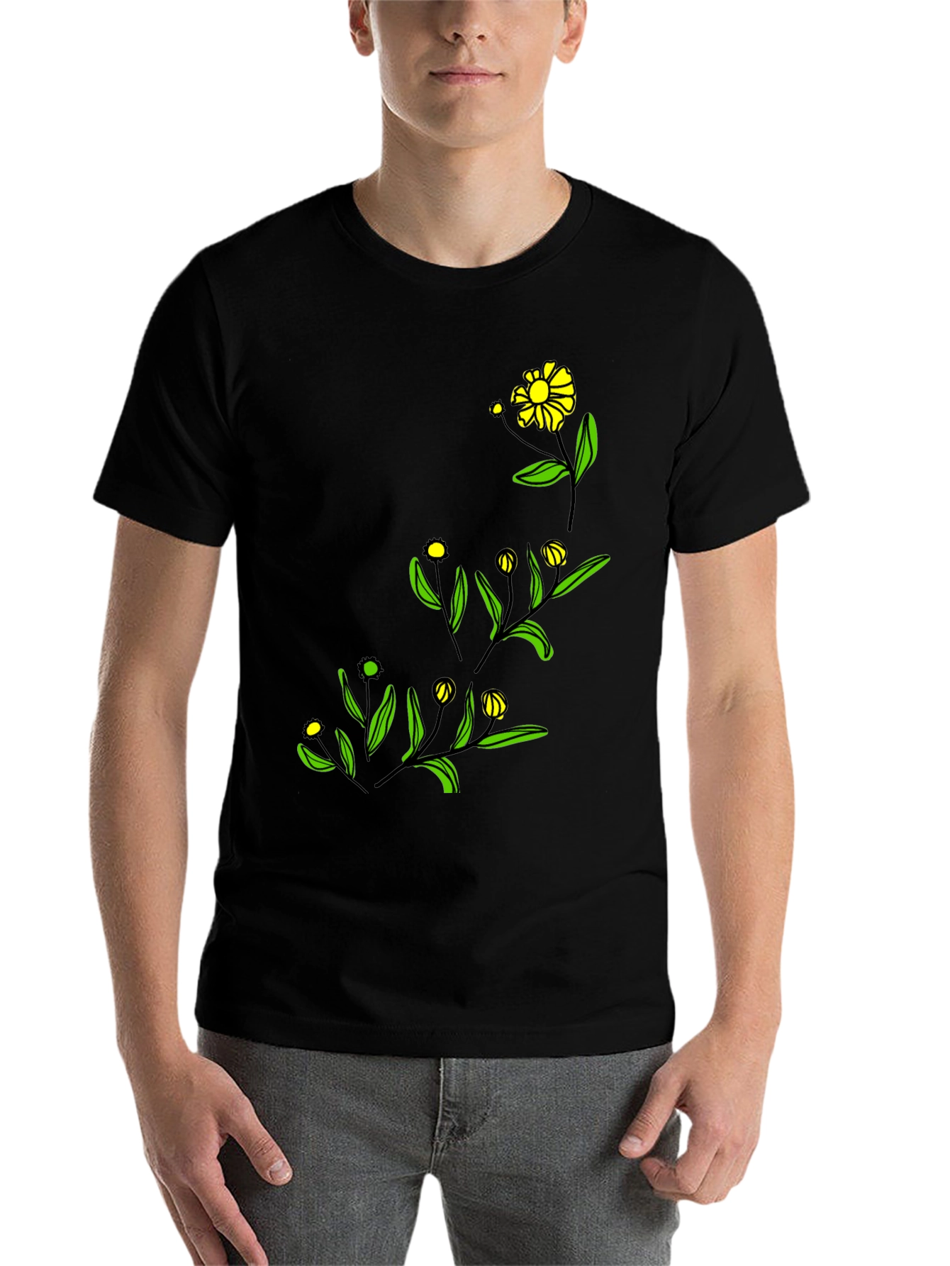 Black Black Floral Graphic Tee - Modern Botanical Design view 7