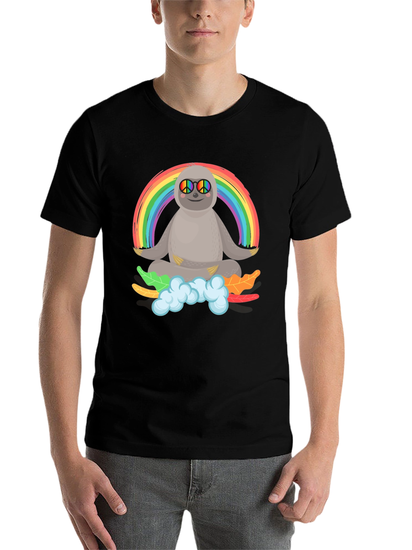 Black Sloth Rainbow Peace T-Shirt view 7
