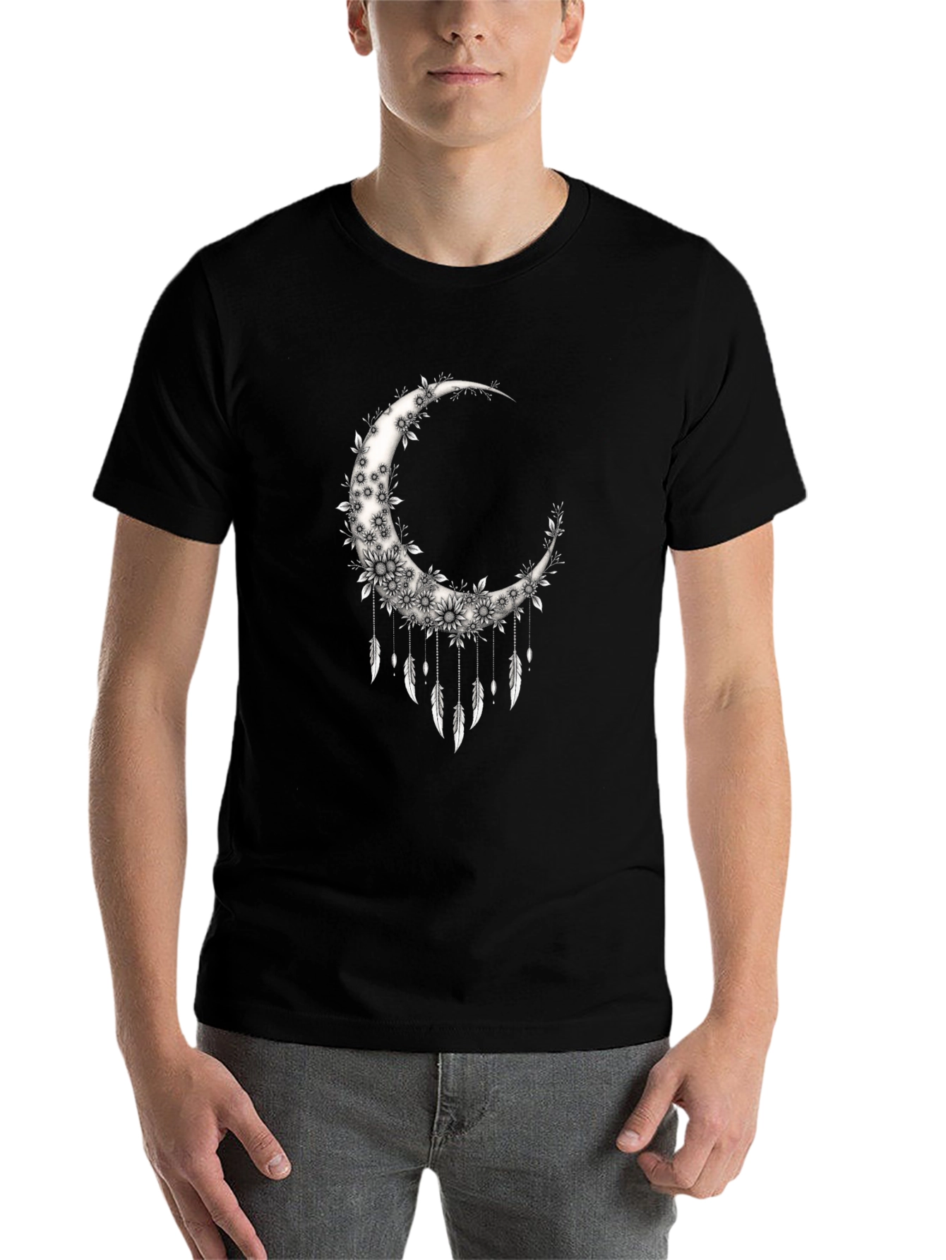 Black Floral Moon Dreamcatcher Graphic Tee view 7