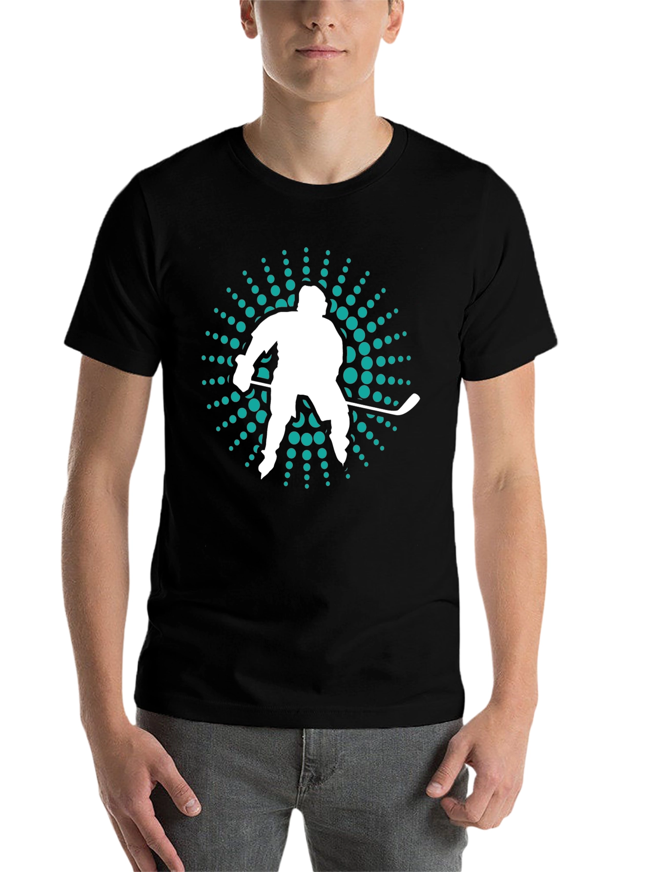 Black Hockey Player Graphic Tee - Sporty Men's T-Shirt view 7