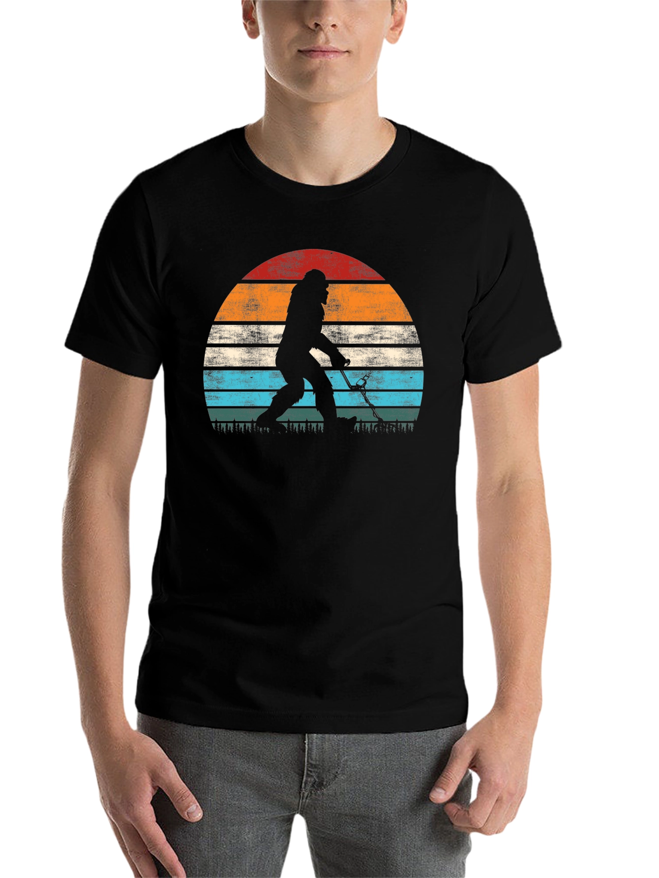 Black Bigfoot Hockey Sunset Graphic T-Shirt view 7