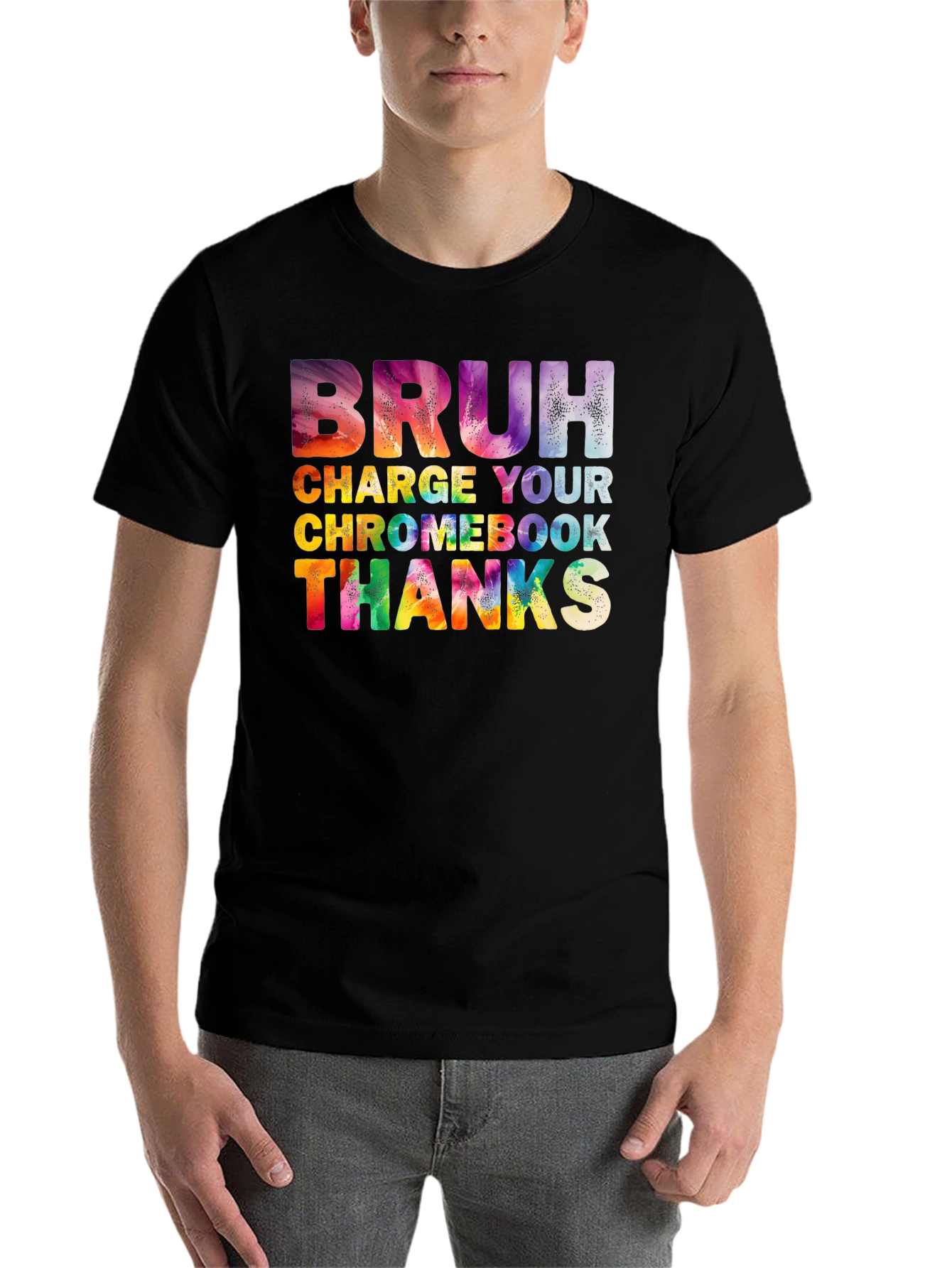 Black Bruh Charge Your Chromebook Graphic T-Shirt view 7