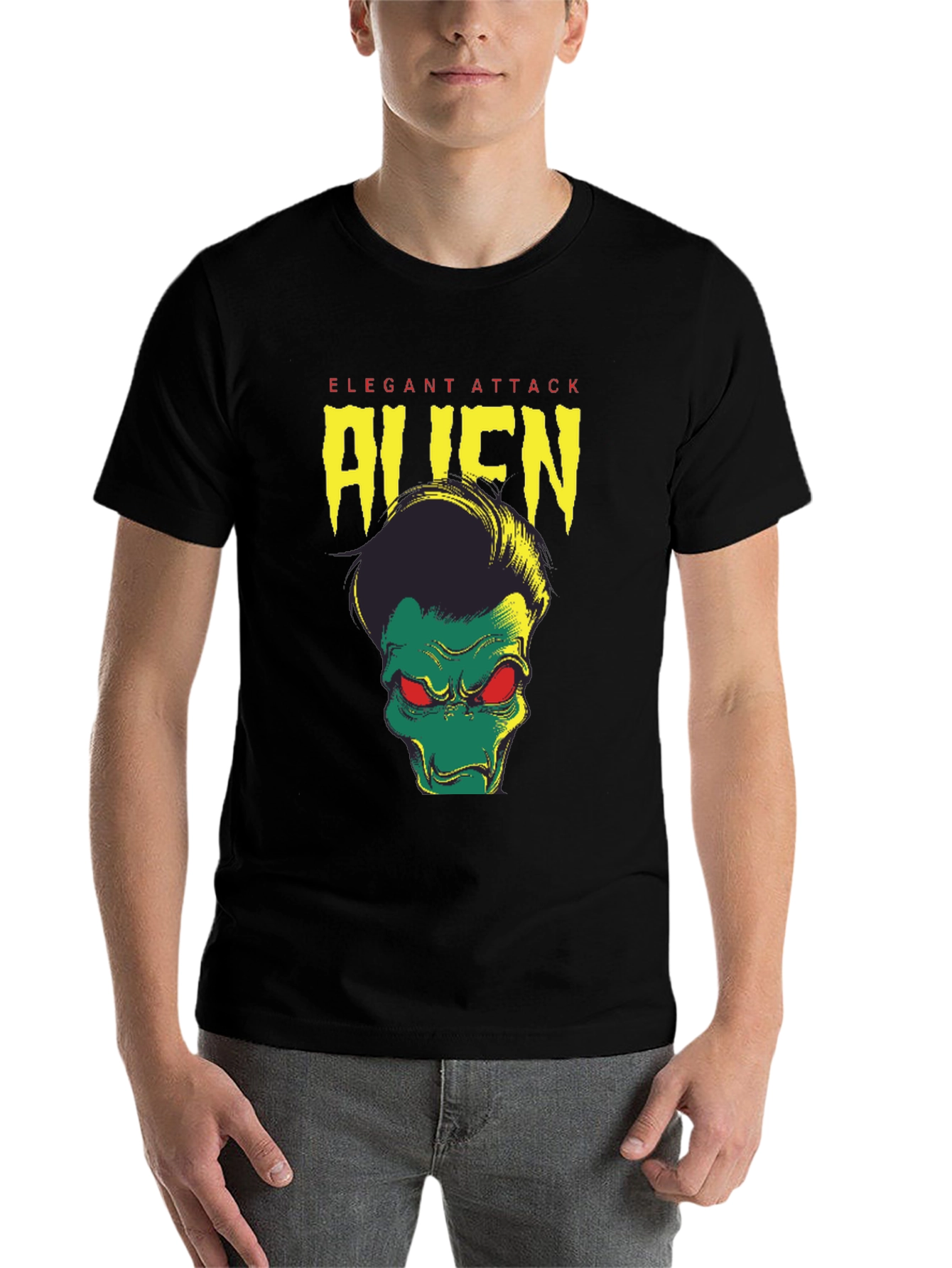 Black Elegant Attack Alien Graphic Tee - Black view 7